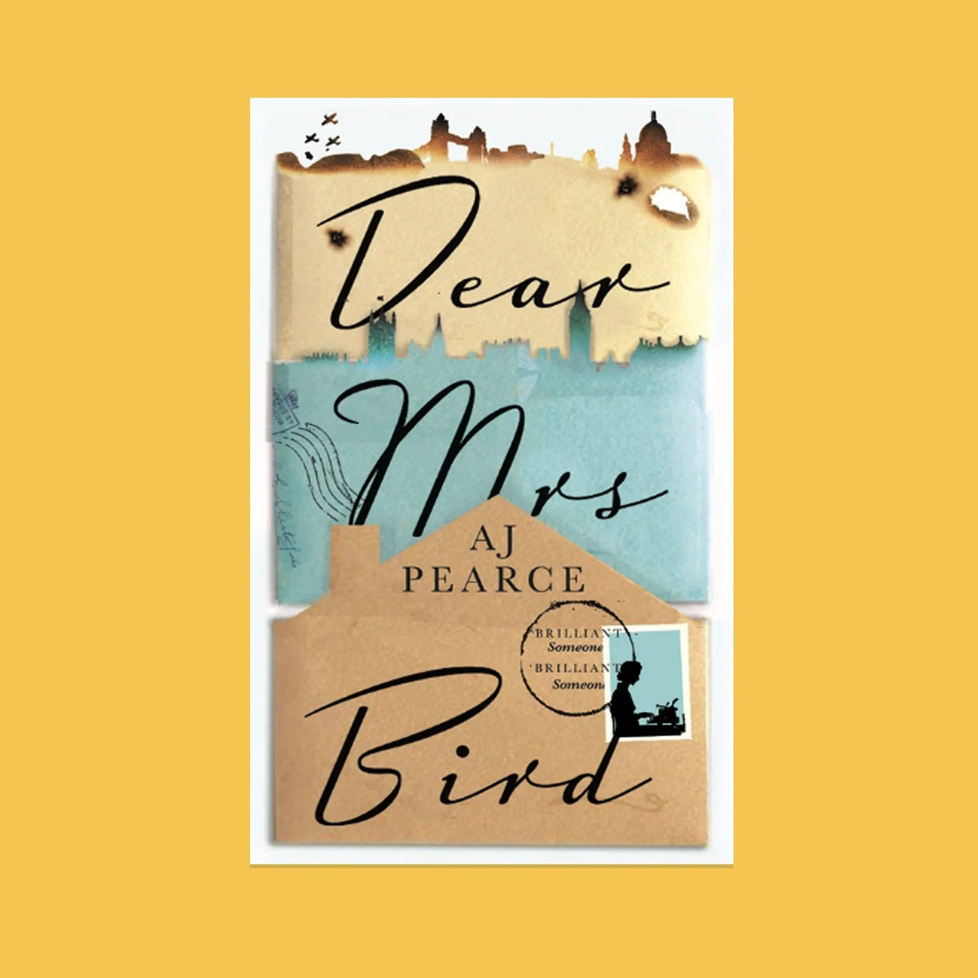 Book cover featured on a mustard yellow background