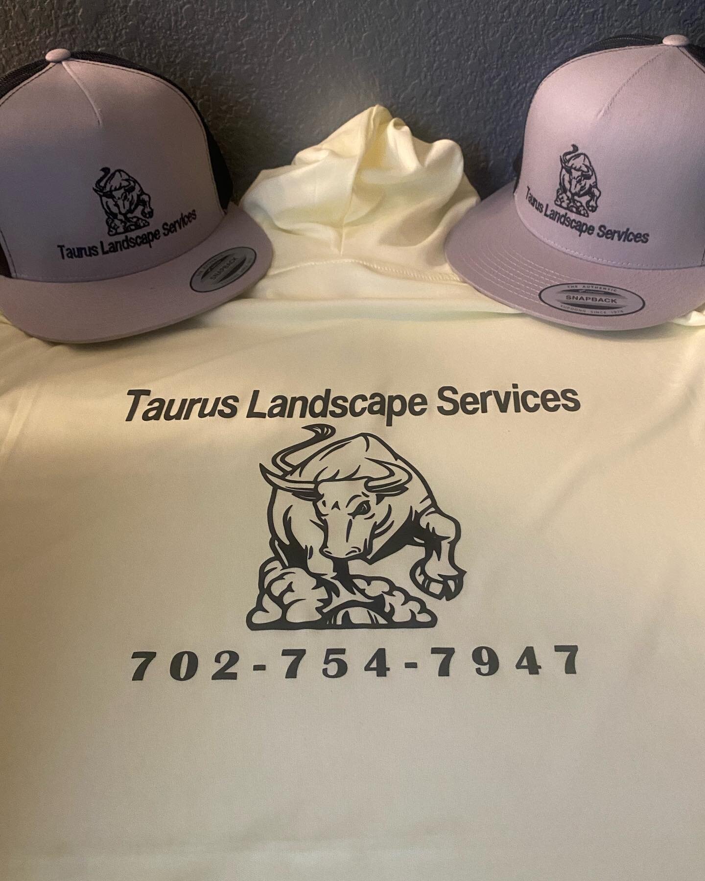 Shirts and hats for Taurus Landscape Services. 🌴🌳