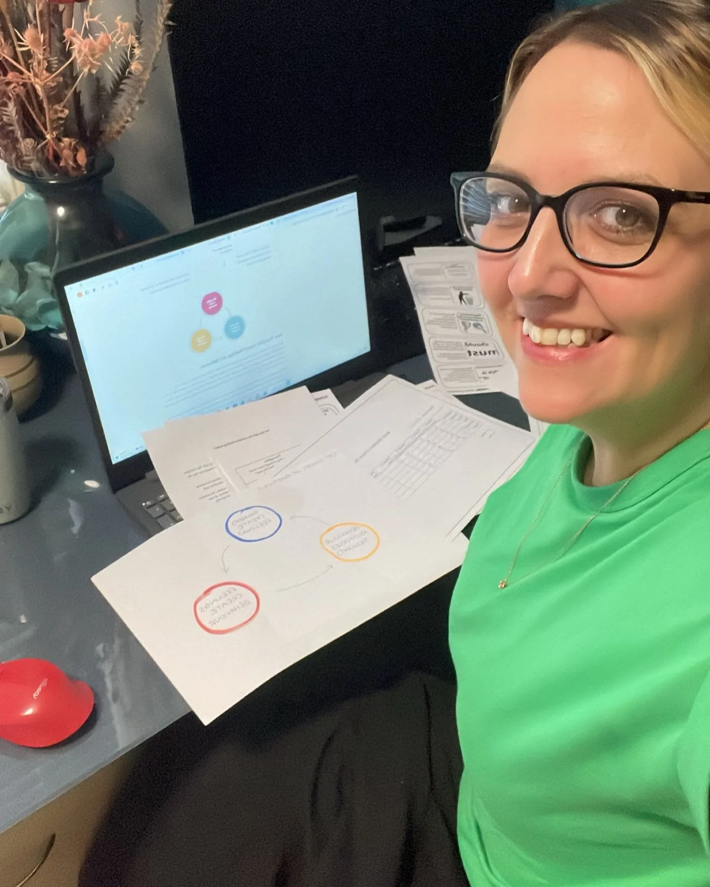 Working on some cognitive behaviour therapy (CBT) education this morning. When the printer won&rsquo;t work get the sharpies out and draw! Did you know that CBT is based around the theory that there is a relationship between our thoughts, our feeling