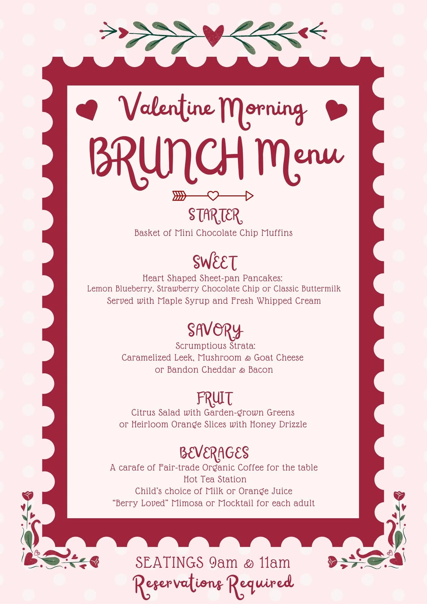 Valentine's Farm Bus Brunch Menu