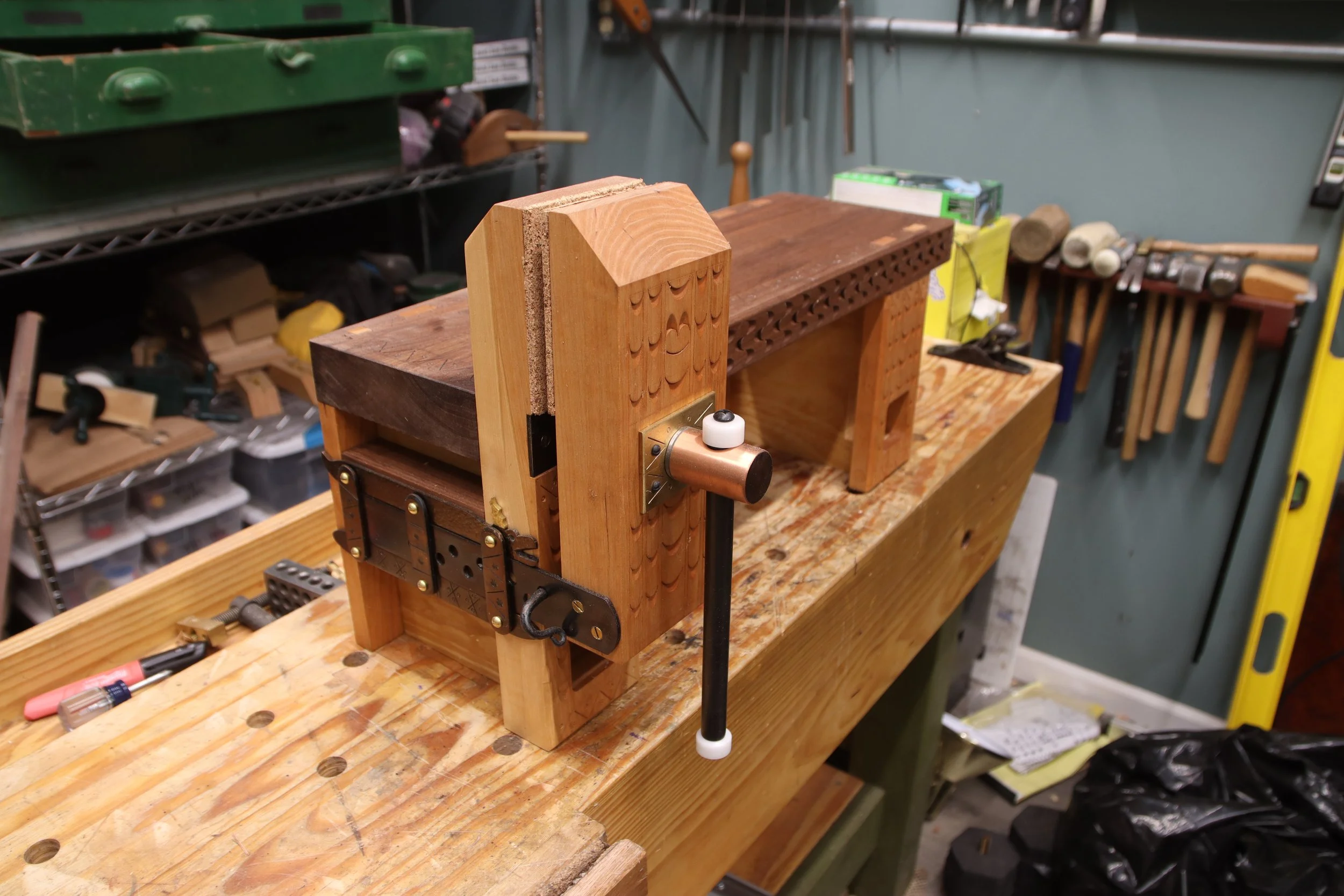 Mini-workbench sitting on top of a full size workbench