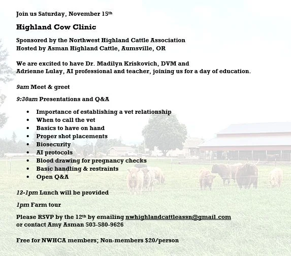 Highland Cow Clinic Featuring: Dr. Madilyn Kriskovich DVM &amp; Adrienne Lulay AI Professional &amp; teacher