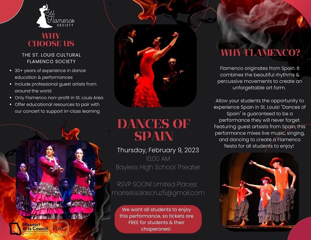 Calling all students for our Dances of Spain show! Thursday, Feb 9! Register by emailing marisel.salascruz5@gmail.com.