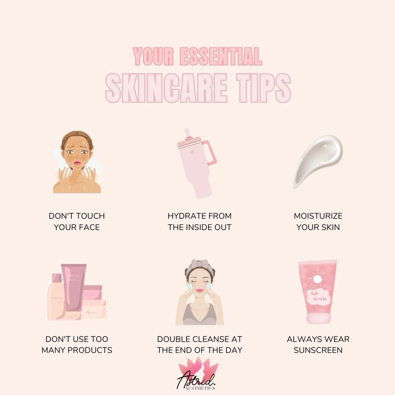 Your essential skincare tips 🫶🏼 Ready to treat yourself? Book your facial and experience the glow! Your skin deserves it ✨ 

Click link in bio to book or send a DM 🫶🏼

📲 www.astrid-aesthetics.com
📞 (714) 493-4294
📍 Costa Mesa, California

#fac