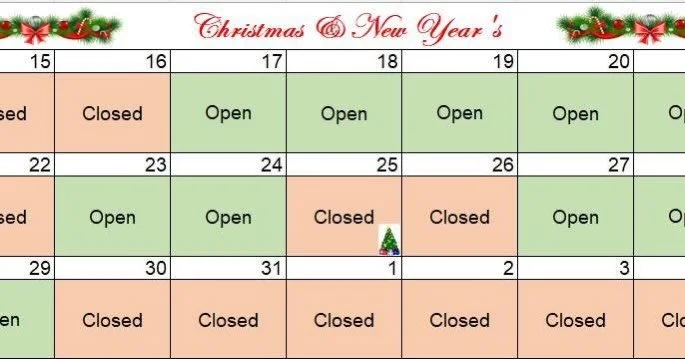 With the festive season fast approaching, the school will be open and closed during Christmas and New Years on the following days.