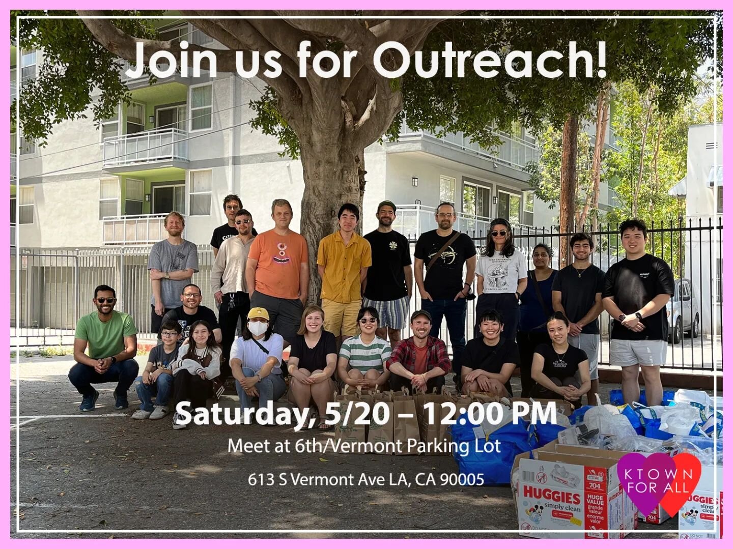 **note that our usual meeting place is unavailable tomorrow so we will be meeting in the parking lot at 613 S Vermont Ave**

Join us for outreach tomorrow! We always go over best practices and make sure new people are in groups with experienced volun