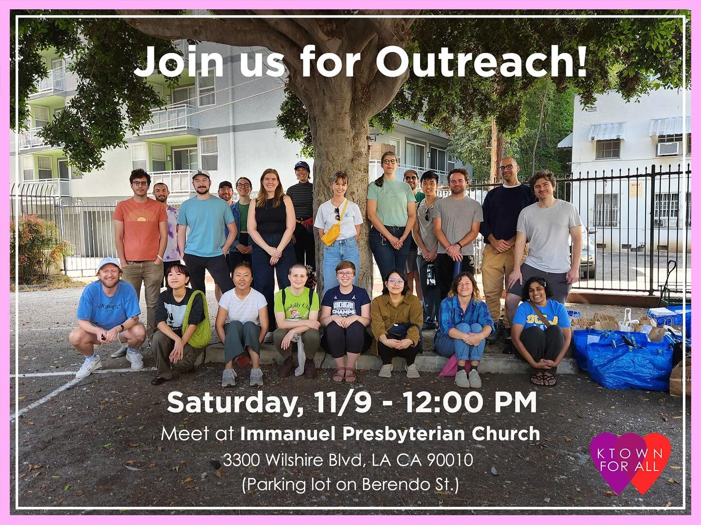 Join us for outreach! We always go over our guidelines, and if you&rsquo;re new we&rsquo;ll make sure you&rsquo;re in a group with experienced volunteers - all you need to do is show up! We meet in the Immanuel Presbyterian parking lot at 12pm (you c