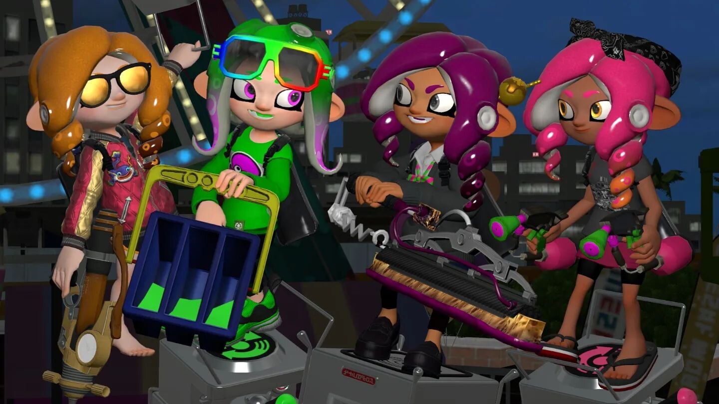 Here's a quick photo shoot with Hy, Lili, Dory &amp; Squibble! Looks like they're ready to go have some fun on the turf after the Splatfestivities, but I wonder how Hy feels about being the odd hairstyle out?

Sorry we haven't been very active by the