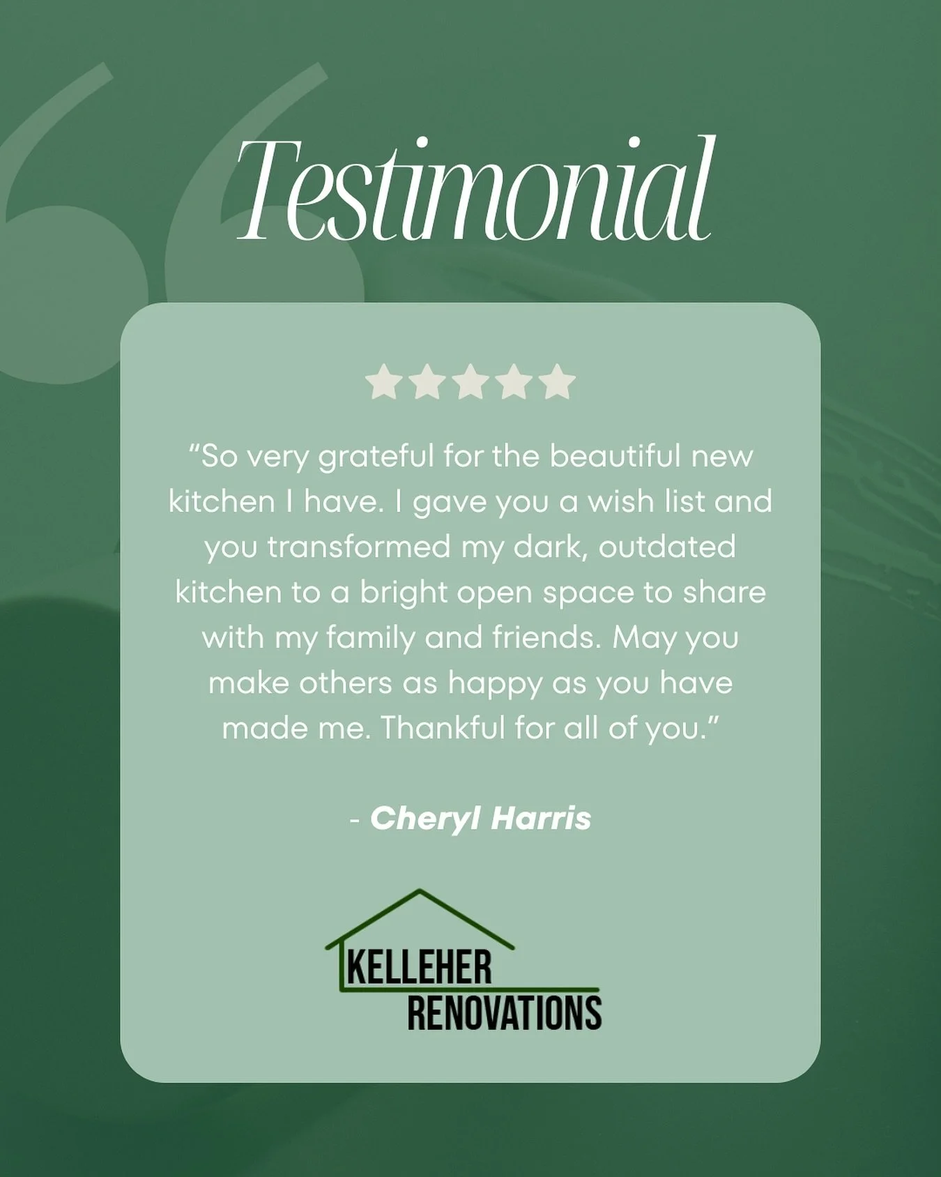 We&rsquo;re so very grateful for this heartfelt review from Mrs. Harris! 💚
&bull;
Need something done?
Contact us today!
📲: (941) 217-5238
📧: info@KelleherRenovations.com
&bull;
&bull;
&bull;
#swfl #renovations #remodel #handyman #fortmyers #capec