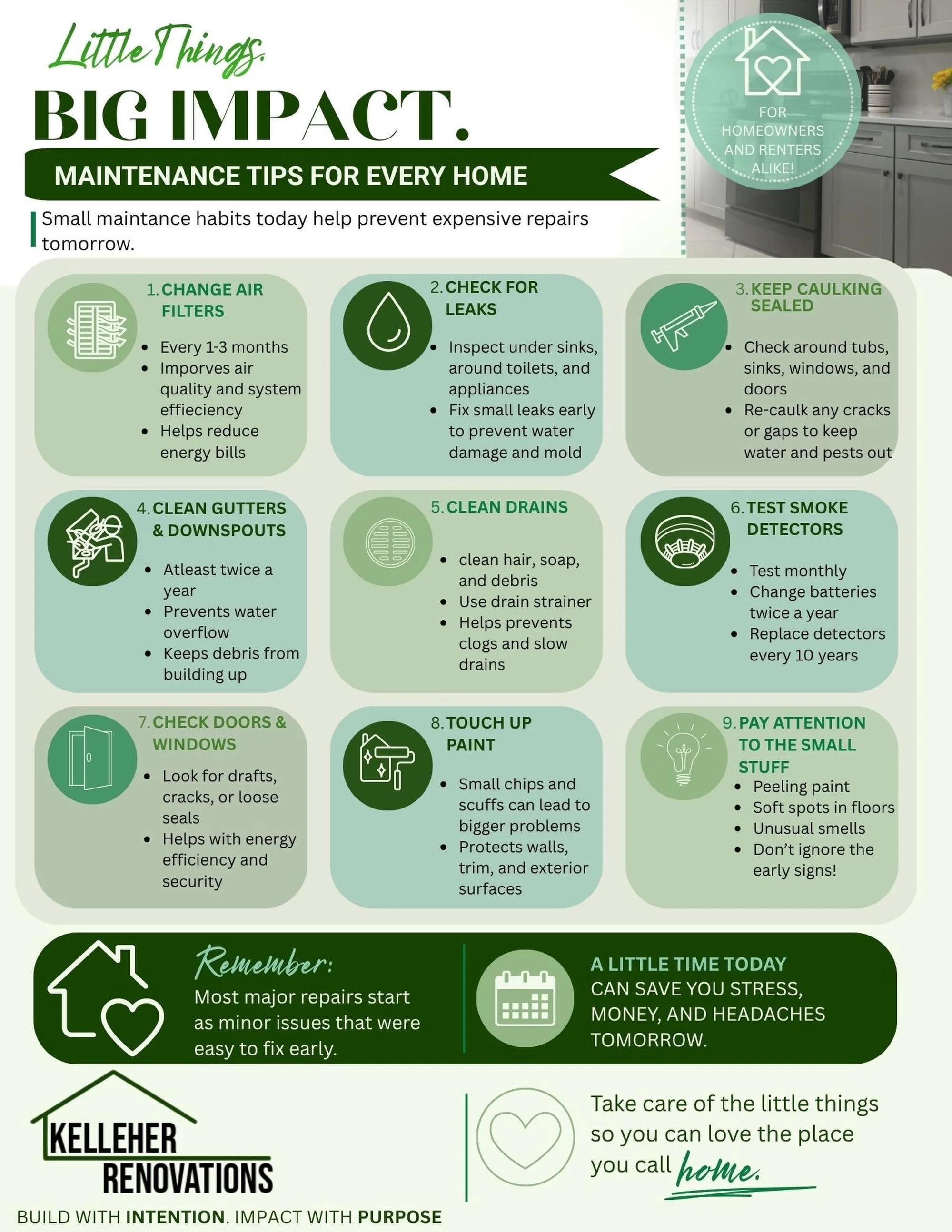 Little things today can prevent big problems tomorrow. 🛠️🏡

Need something done? Contact us today!
📲: (941)216-5238
📧: info@kelleherrenovations.com

#swfl #construction #renovation #smallbusiness