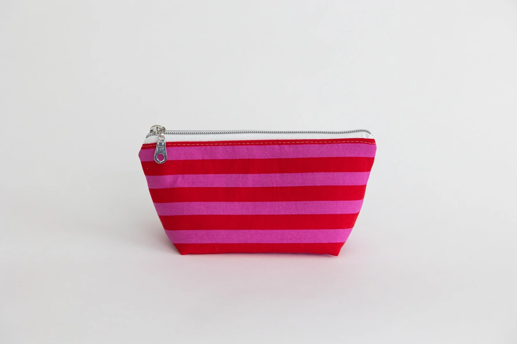 Red & Pink Striped Zipper Pouch