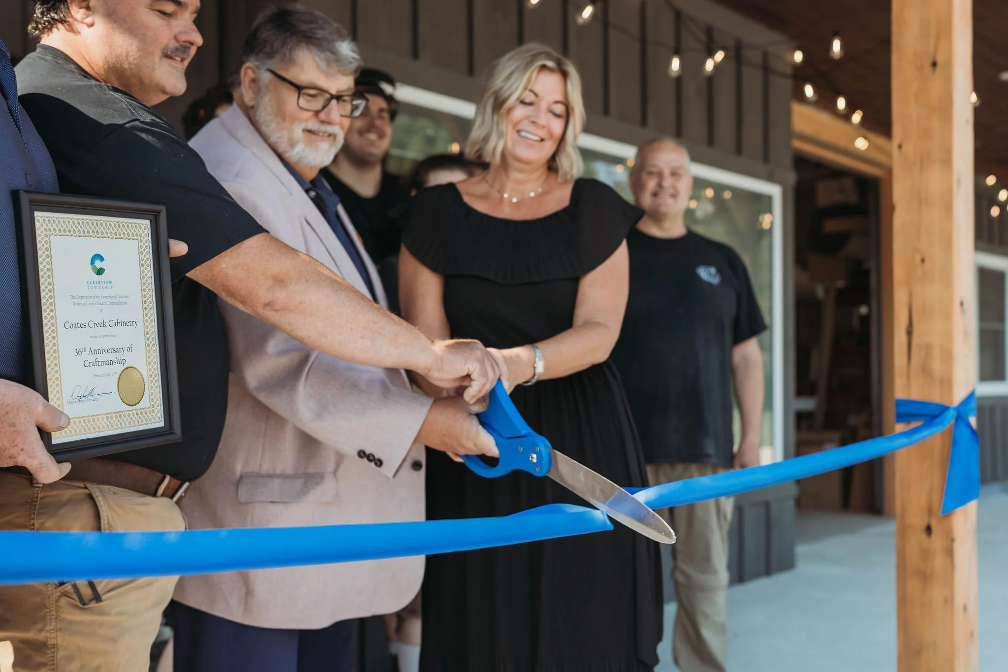 A moment to remember!  Thank you to Mayor Doug Measures and Deputy Mayor Paul Van Staveren for joining us in celebrating 36 years of craftsmanship here at Coates Creek Cabinetry. 

🪚  From our workshop in New Lowell to homes across Clearview Townshi