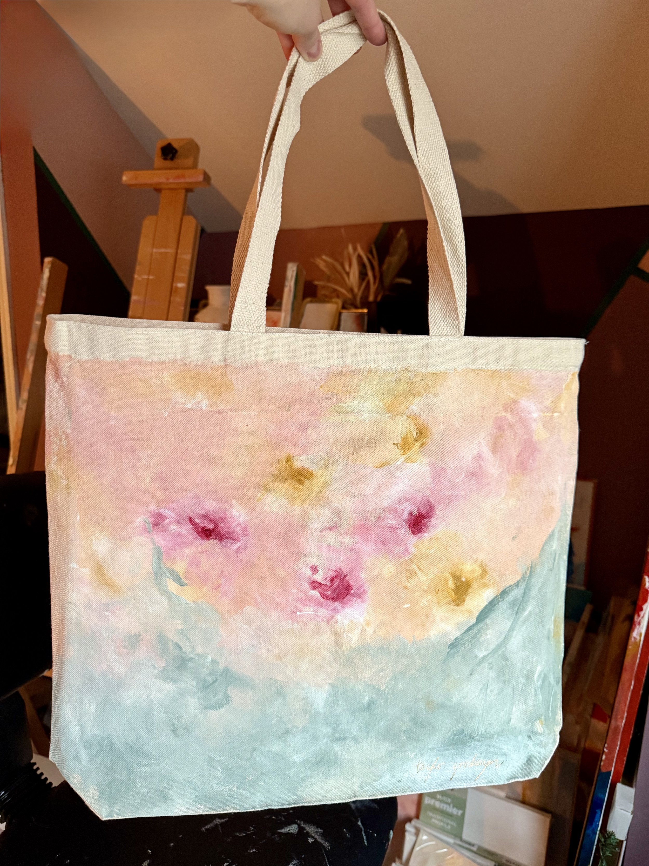 Large Handpainted Tote with Pockets