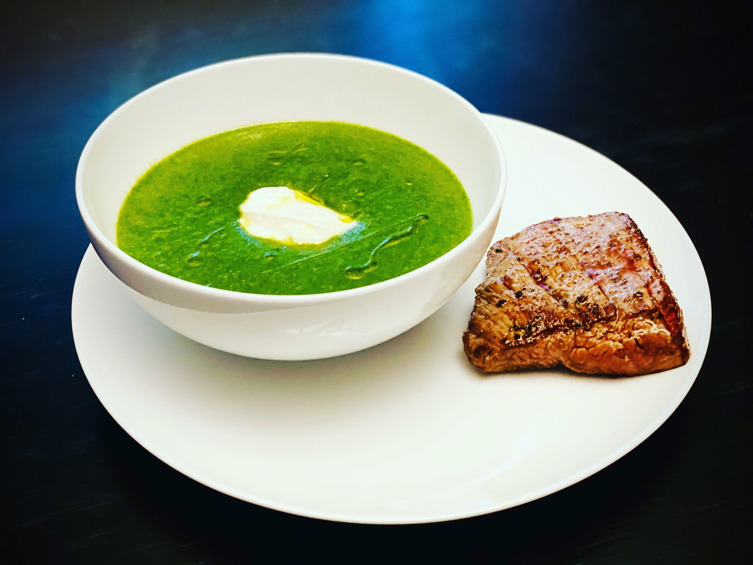 Spicy Arugula Soup with Greek Yogurt