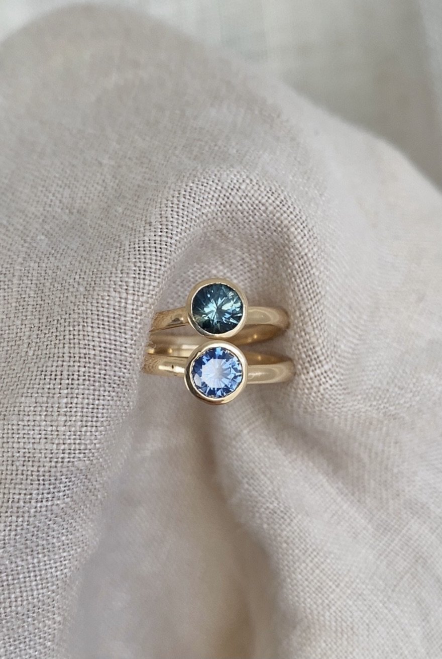 Teal sapphire ring