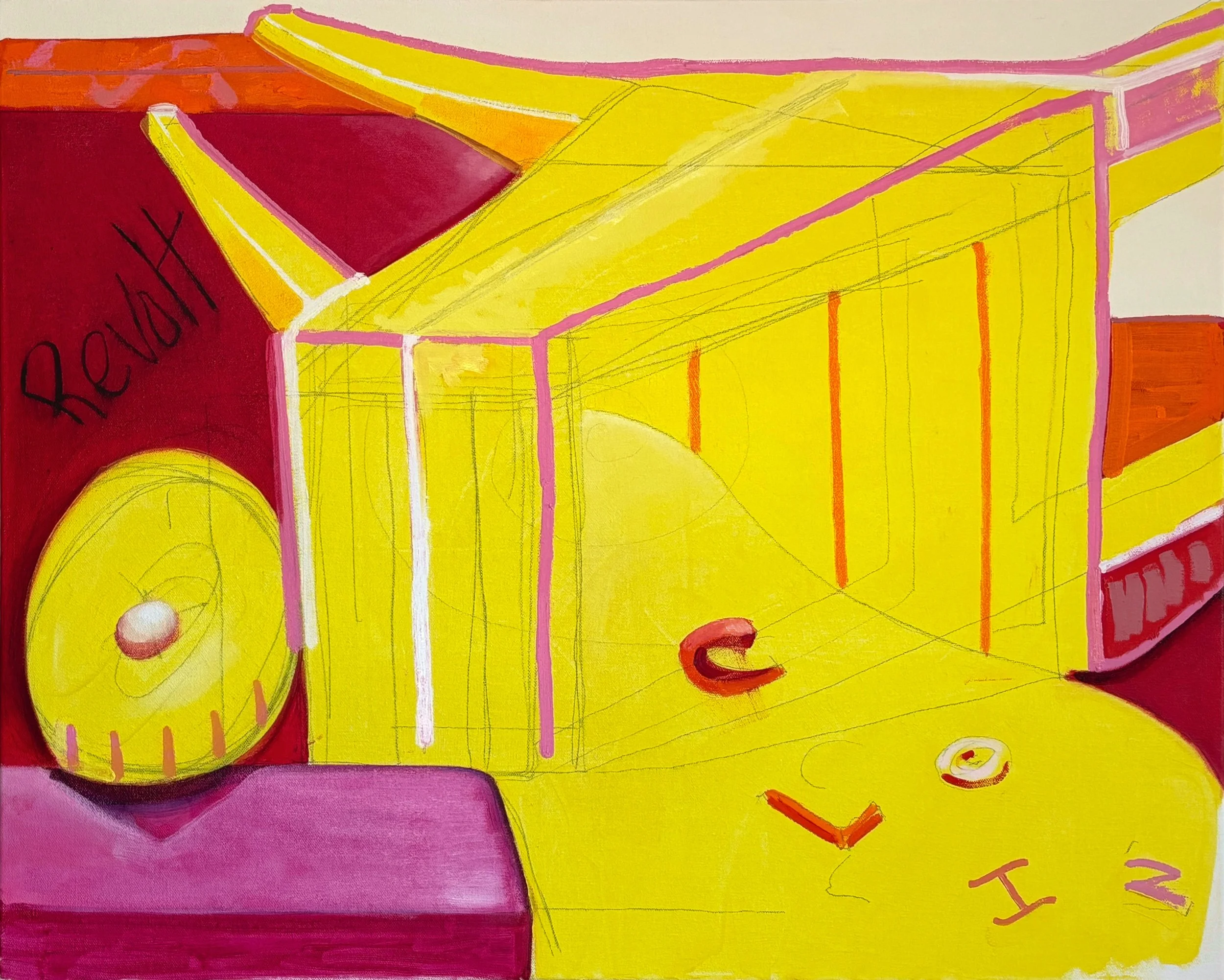 "Yellow Cart" Oil & pencil on canvas. 24"x36"