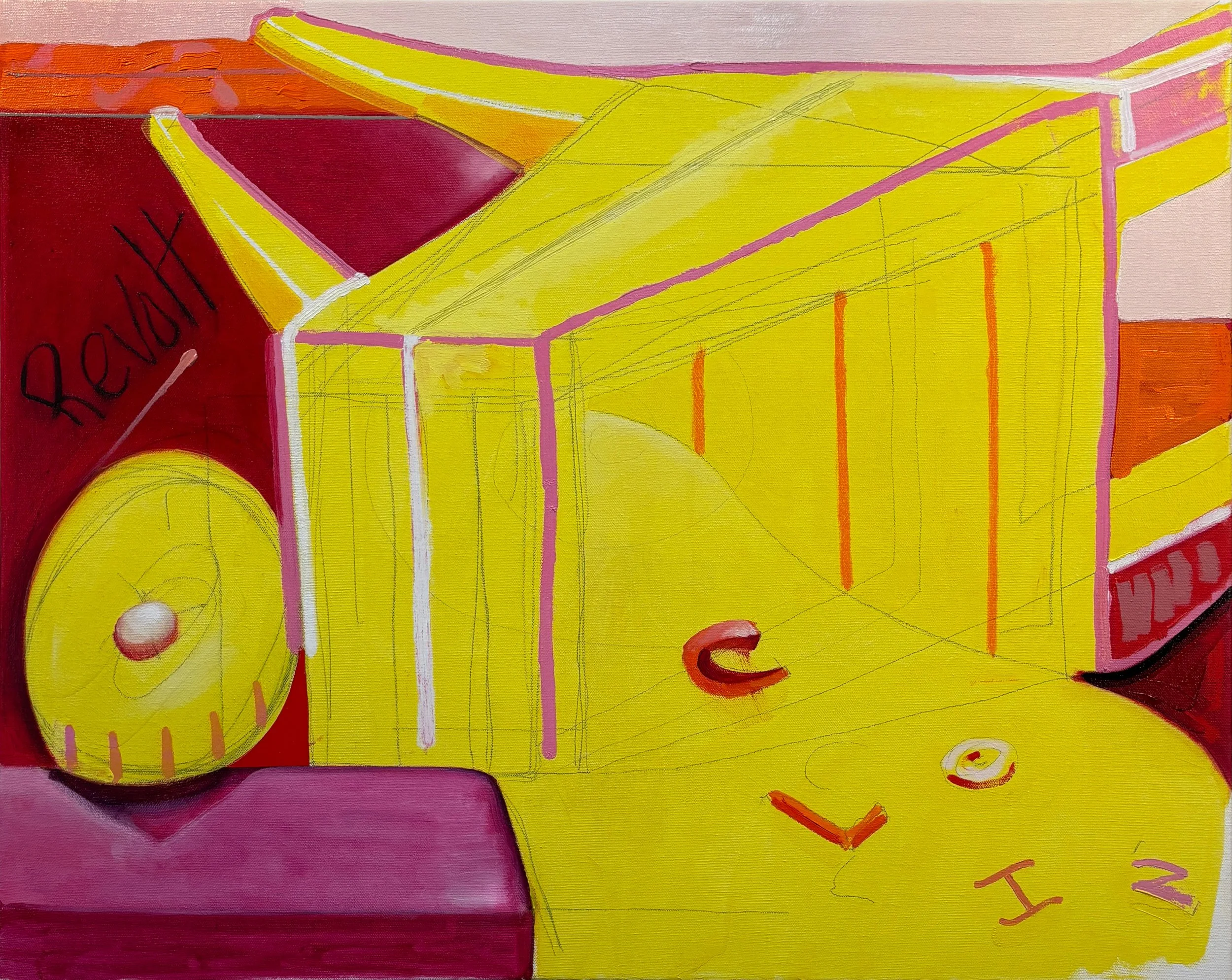 "Yellow Cart" Oil & pencil on canvas. 24"x36"