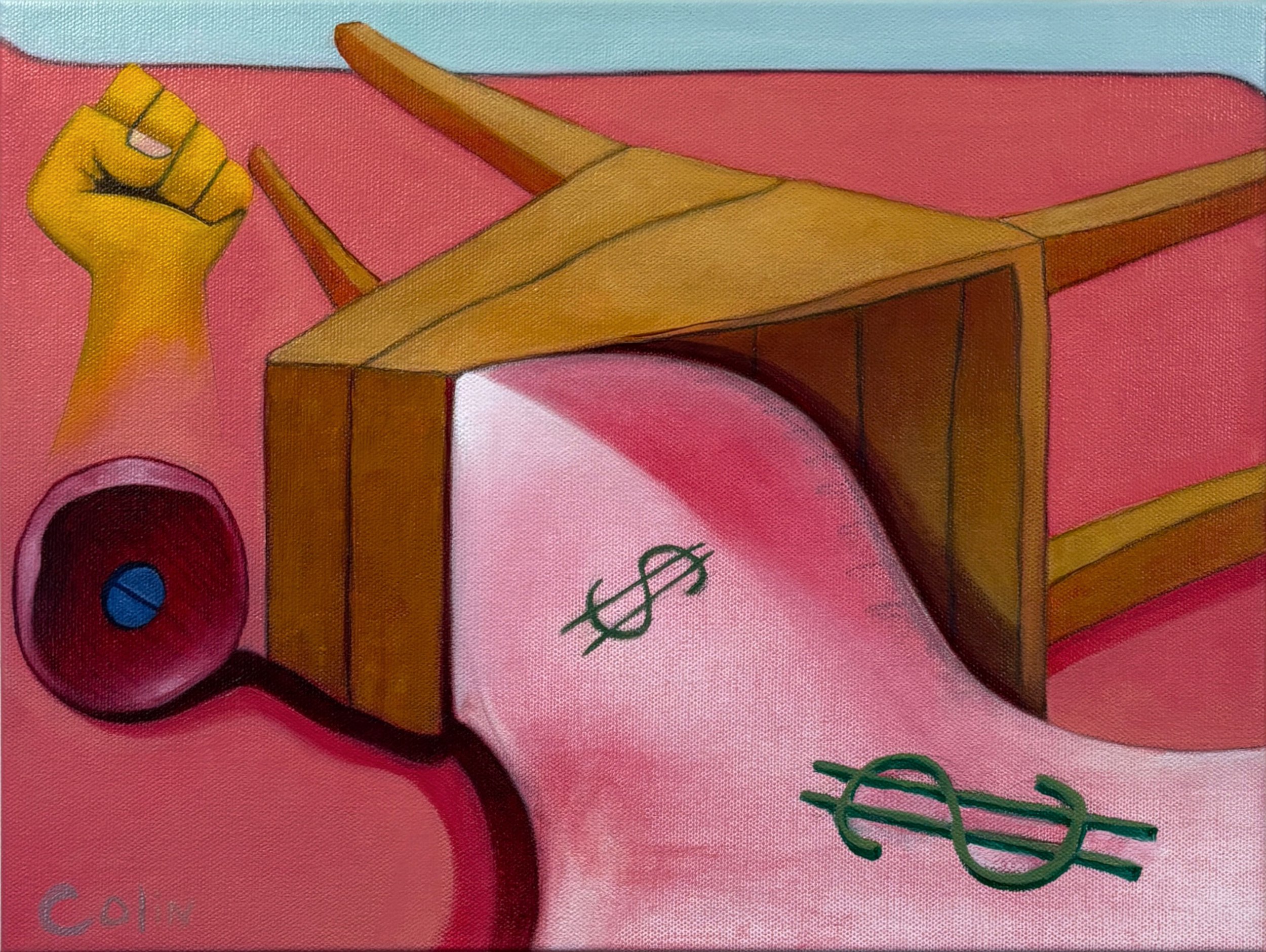 "Pink Cart" Oil & pencil on canvas. 12" x 16"