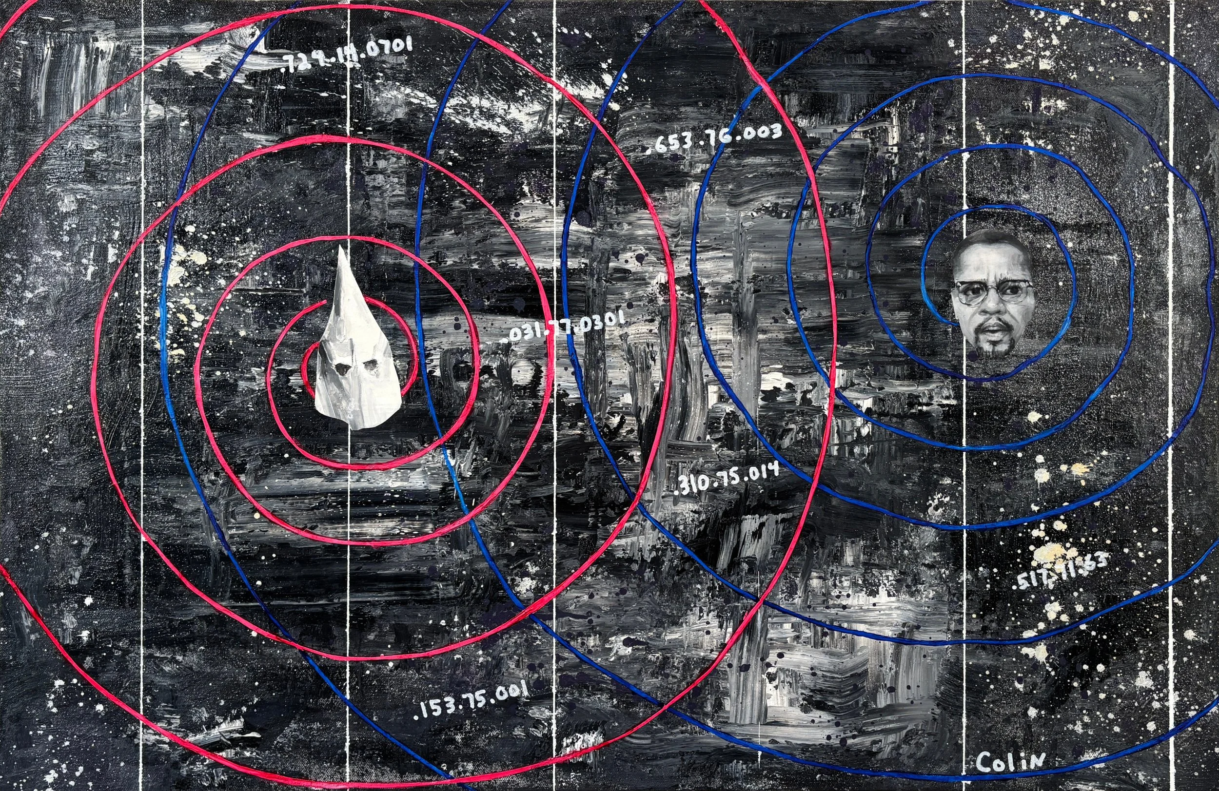 "Planned Obsolescence"
Oil & spray paint on canvas. 24" x 36"