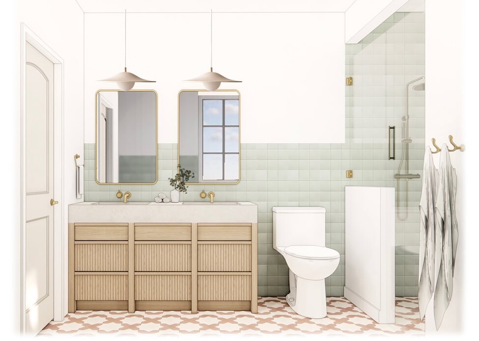 All white bathrooms are going in the same direction as all white kitchens, out of style. Ditch the all white palette and add some color!! Bathrooms are the best place to add color without making as much of a commitment as a living area or bedroom. ⁣
