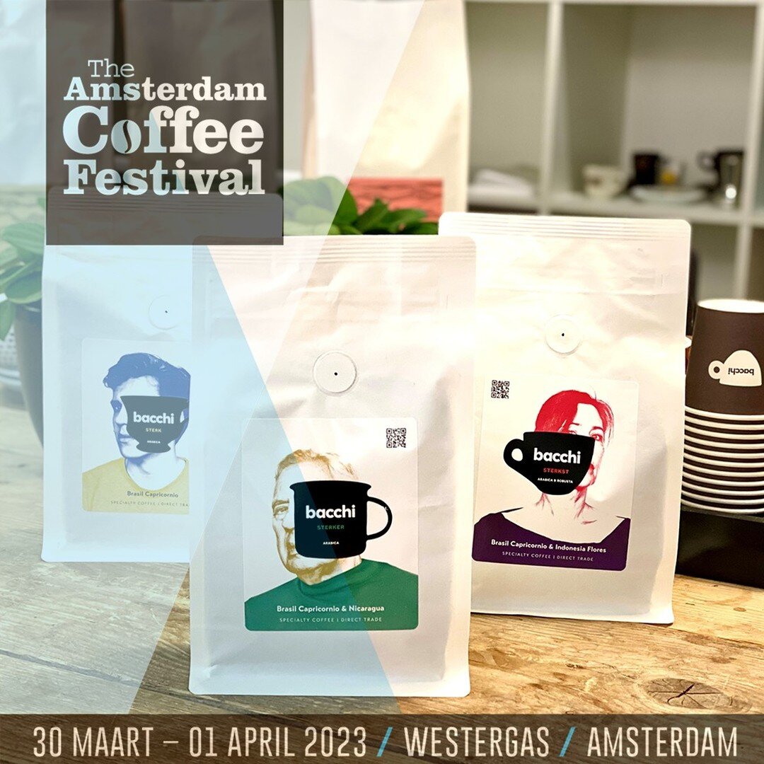 Nog 1 dagje, dan begint het feest! Het #amsterdamcoffeefestival in de #westergasfabriek gaat weer van start! Komen jullie ook langs bij stand 𝗚𝟱𝟴-𝗚𝟱𝟵? ☕ Om het feest nog leuker te maken kan je, als je er toch bent onze nieuwe 250 gram Bacchi ve