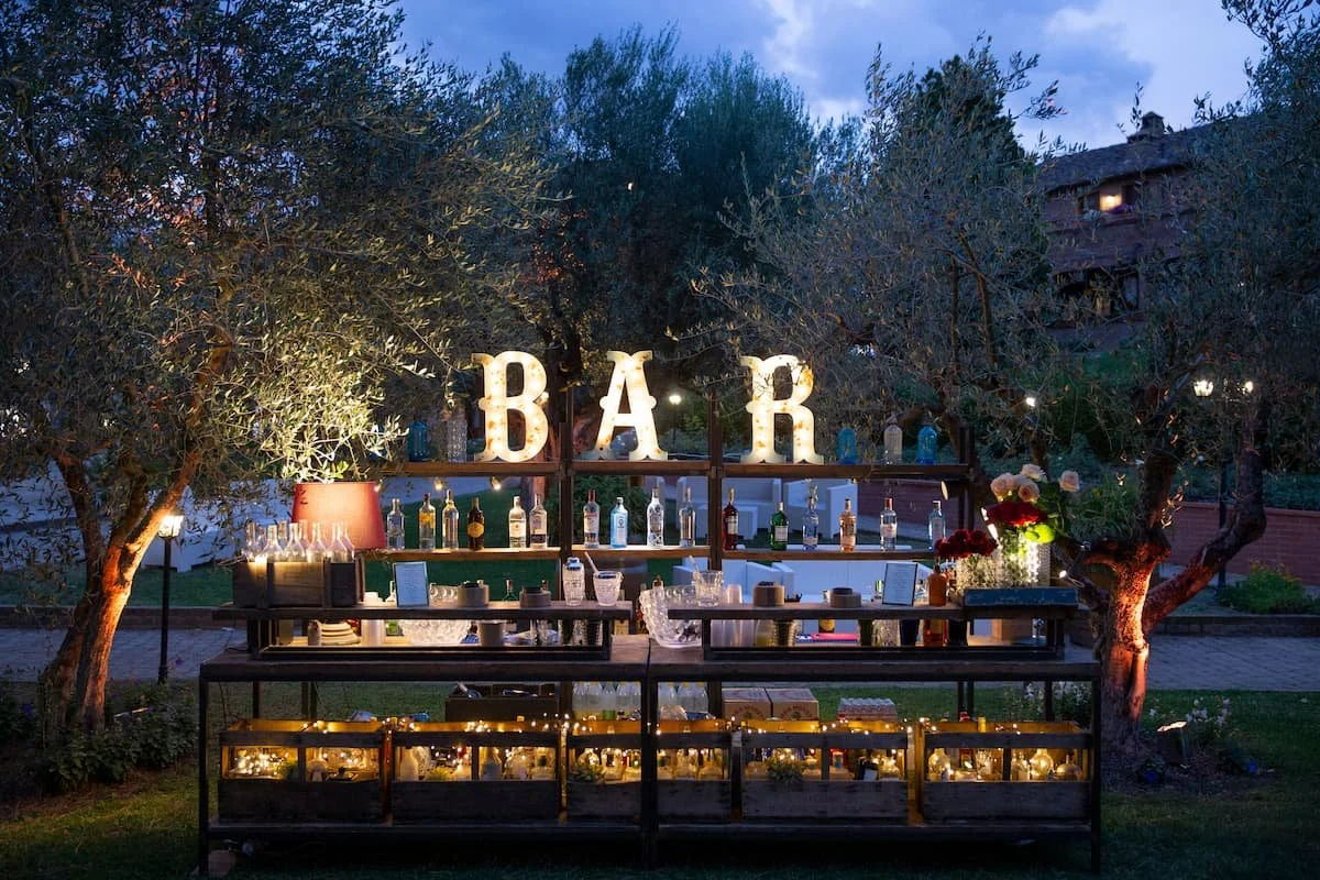 Cocktail bar setup by event planning company in Tuscany