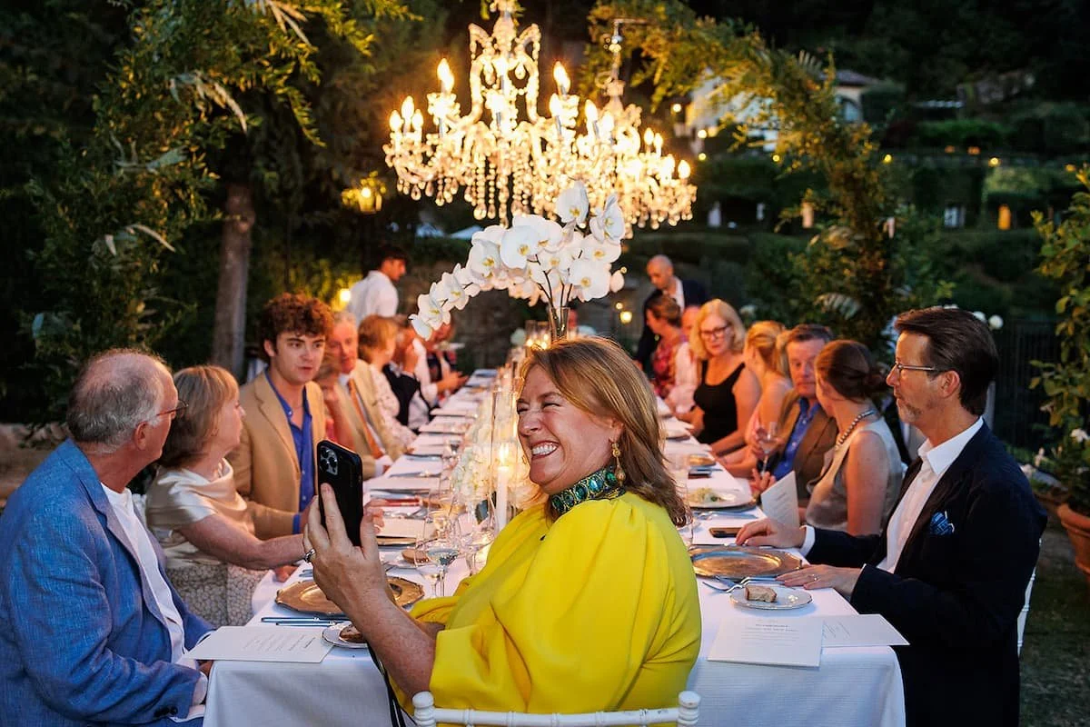 Guests enjoying a very elegant dinner at luxury Belmond Villa San Michele in Tuscany