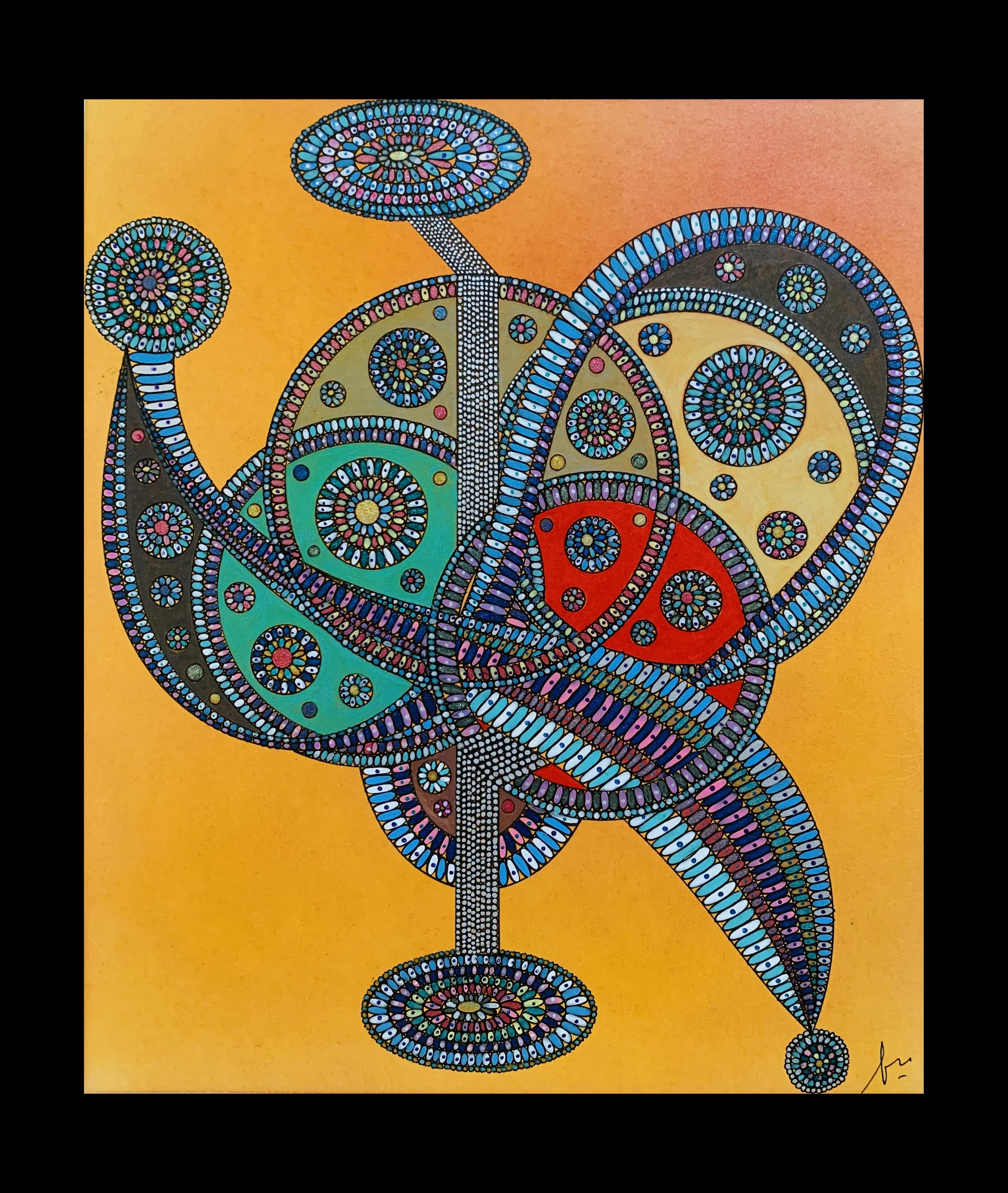 Structure 2, 
Composition 2, 
2022, 
20.5 x 24 cm, Pigments, stylo gel métallique, crayon de couleur sur papier.