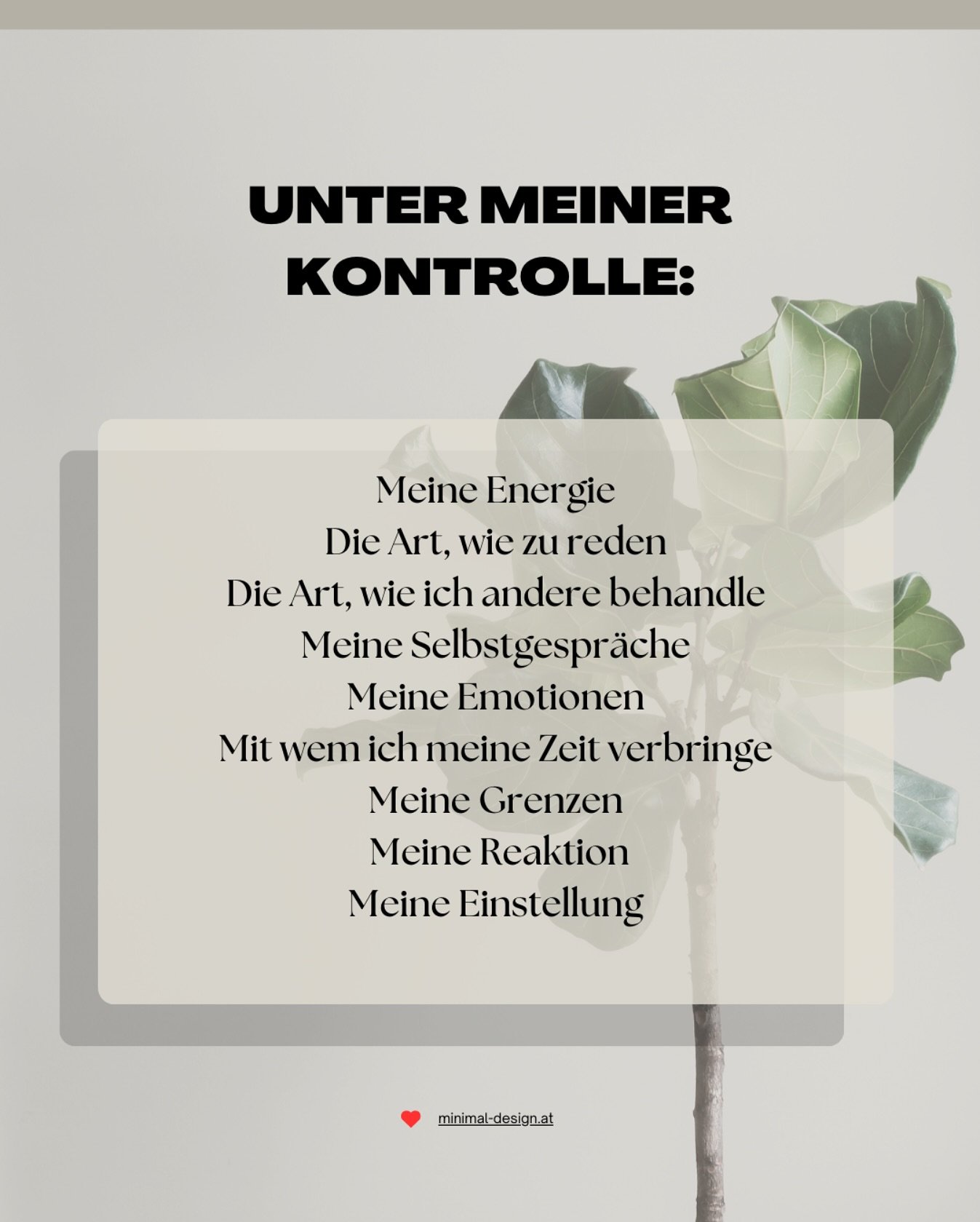 &bdquo;Fokussiere dich auf das, was du kontrollieren kannst &ndash; der Rest liegt nicht in deiner Hand.&ldquo; ✨🖤

#Mindset #Selbstbestimmung #InnererFrieden #Achtsamkeit #Pers&ouml;nlichkeitsentwicklung #MentalHealth #PositiveVibes #GrenzenSetzen 