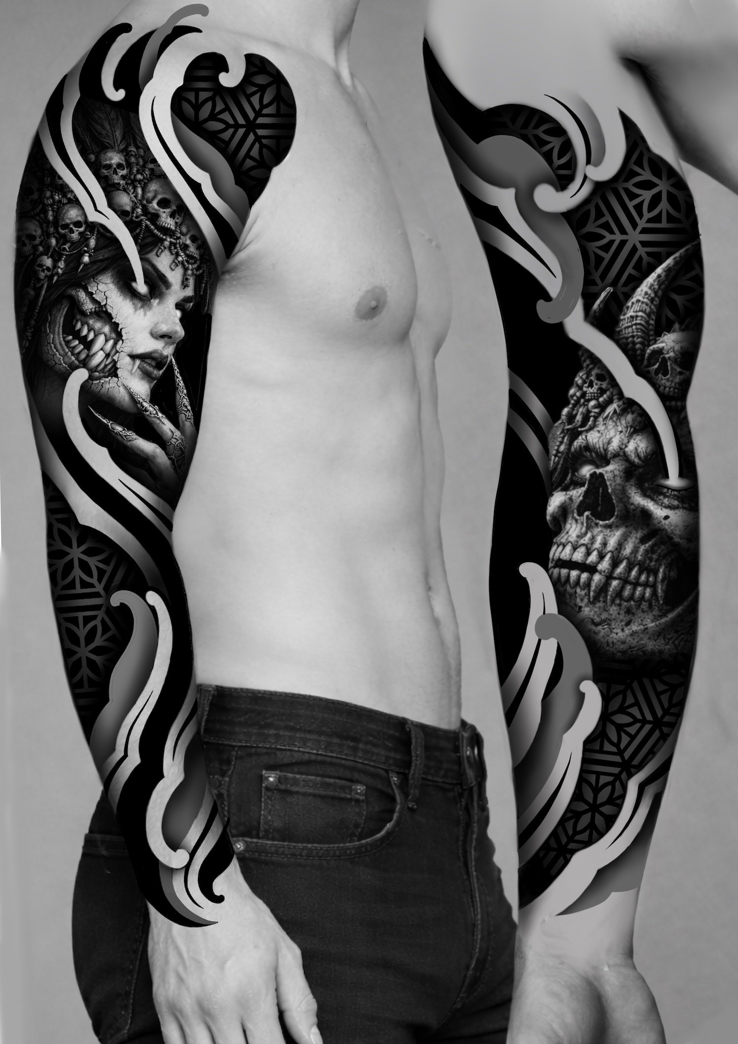 geometric-ornamental-realism-black-and-grey-custom-tattoo-design-north-devon-UK