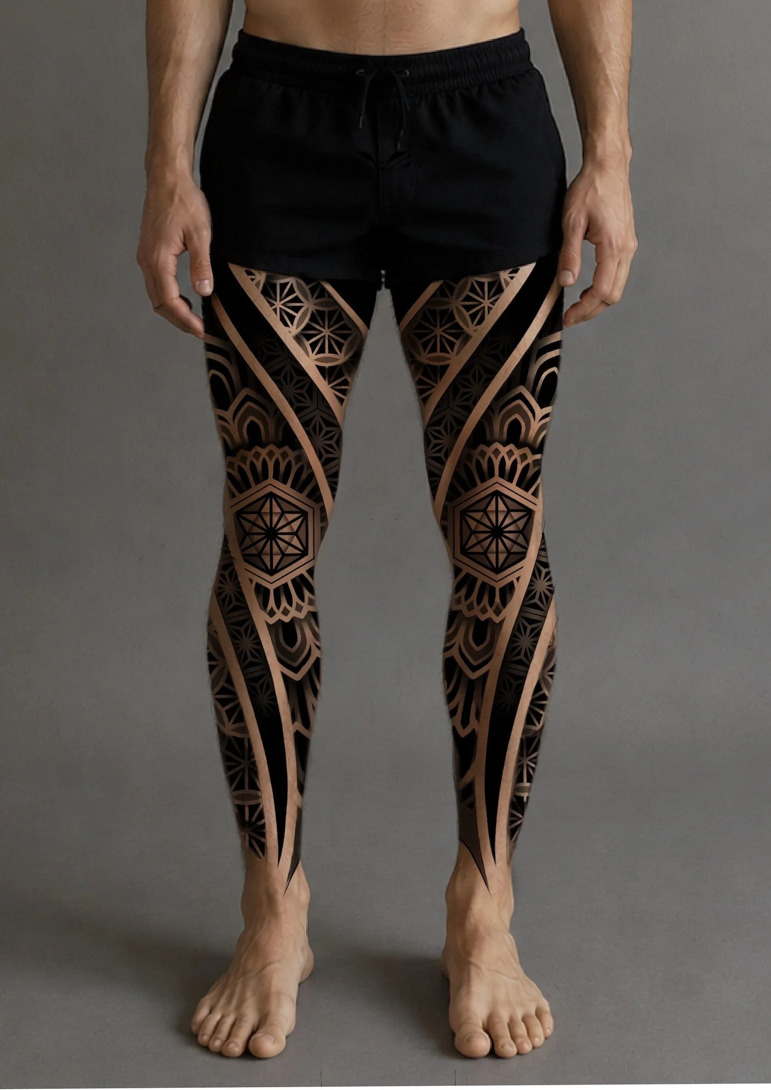 geometric-ornamental-symmetrical-double-leg-custom-tattoo-design-north-devon-UK