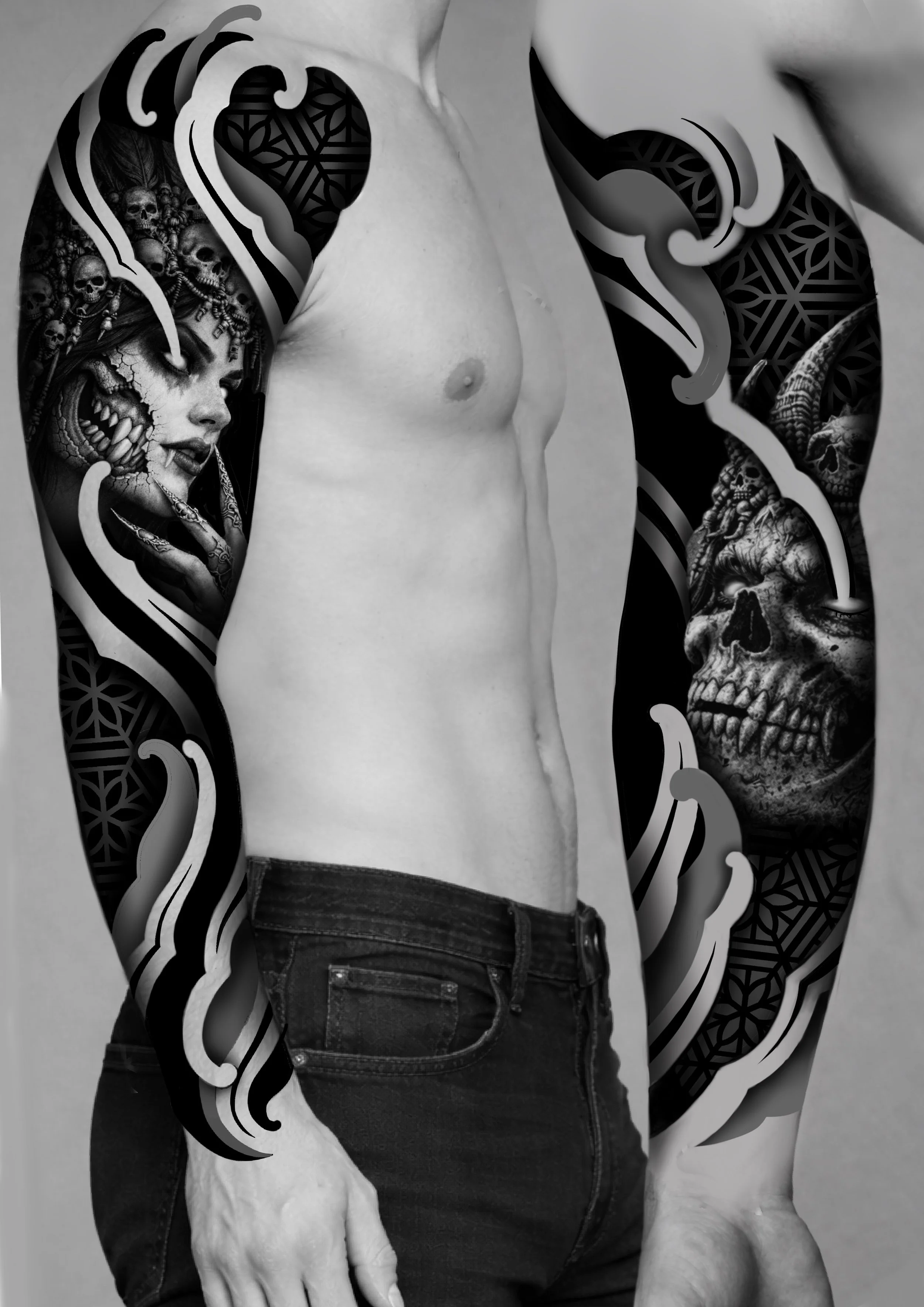 full sleeve tattoo, realism tattoo, geometric tattoos uk, geometric tattoo artists uk