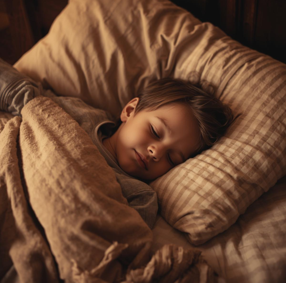 Rested child sleeping comfortably in a quiet bedroom