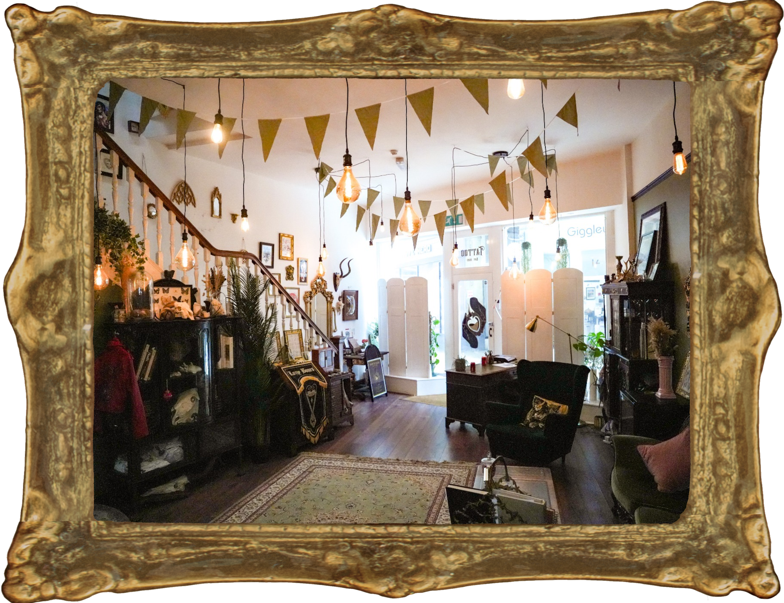 Heart of Glass studio entrance in gold frame