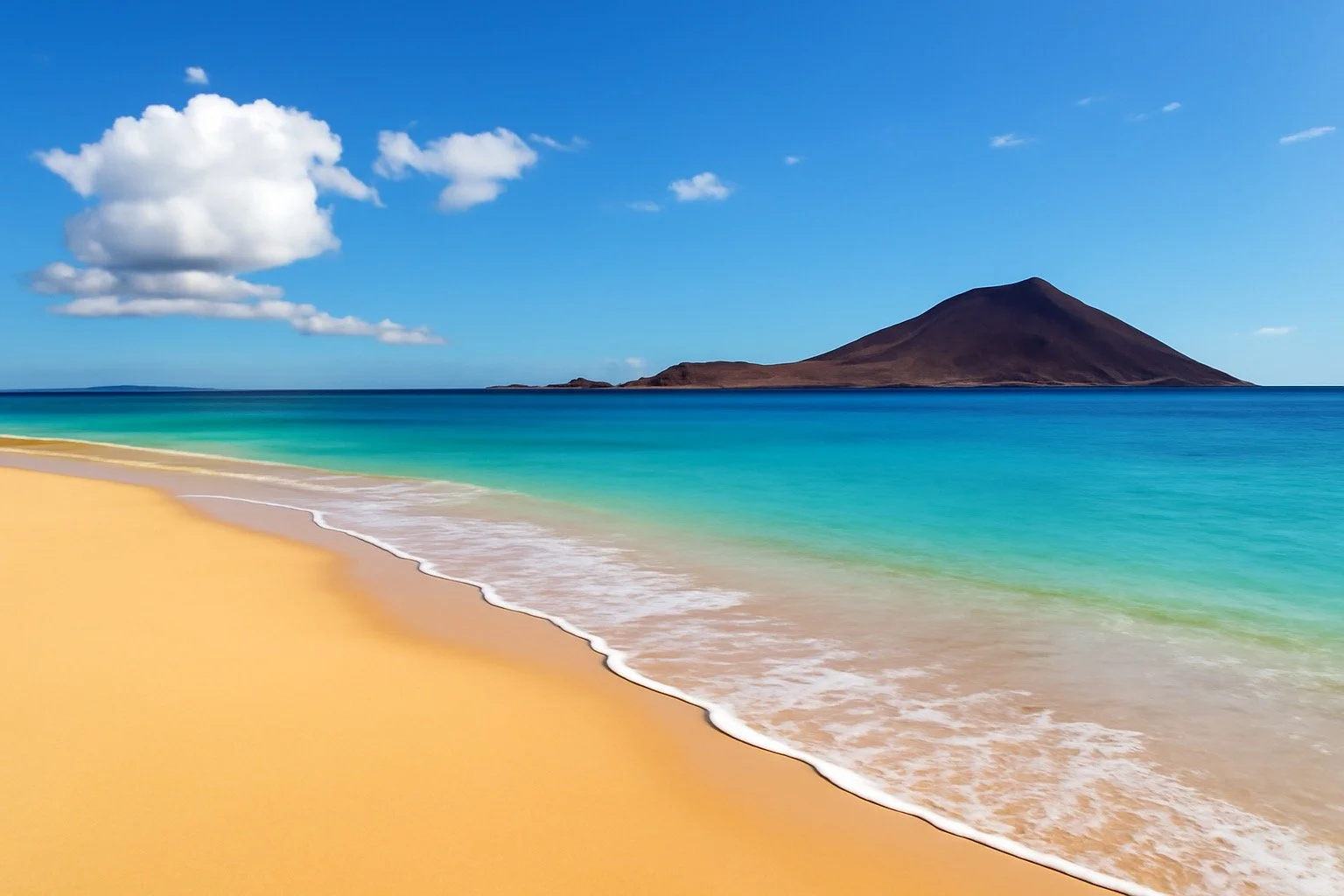 Golden beach and turquoise Atlantic in the Canary Islands