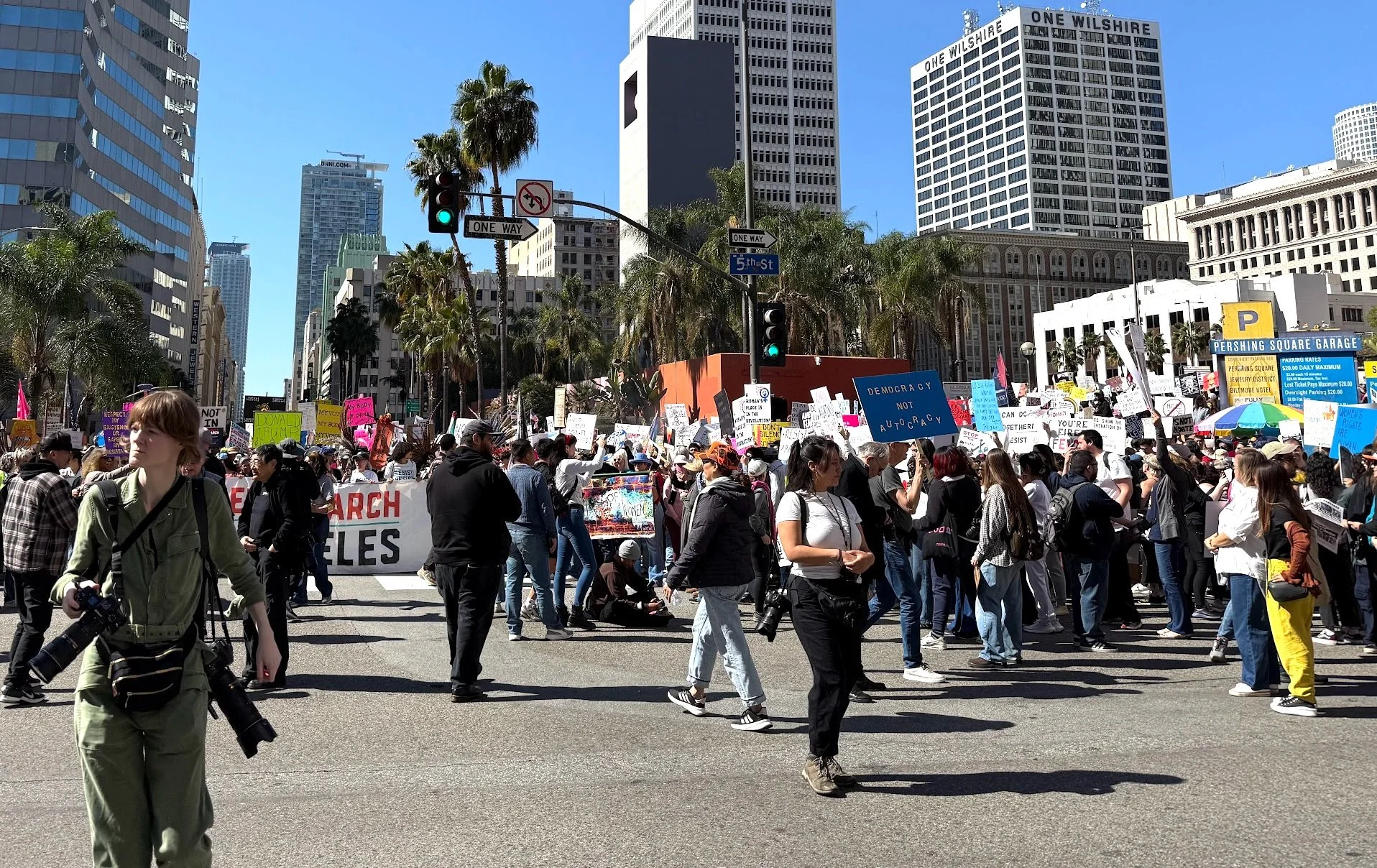 Thousands gather in Pershing Square to march for Women's Rights.