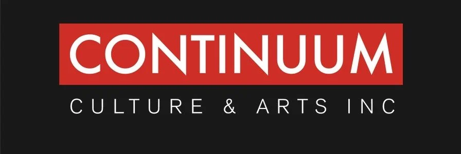 Logo of Continuum Culture & Arts Inc with black background and red and white text