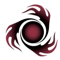 Abstract flame swirl design with red and black gradient