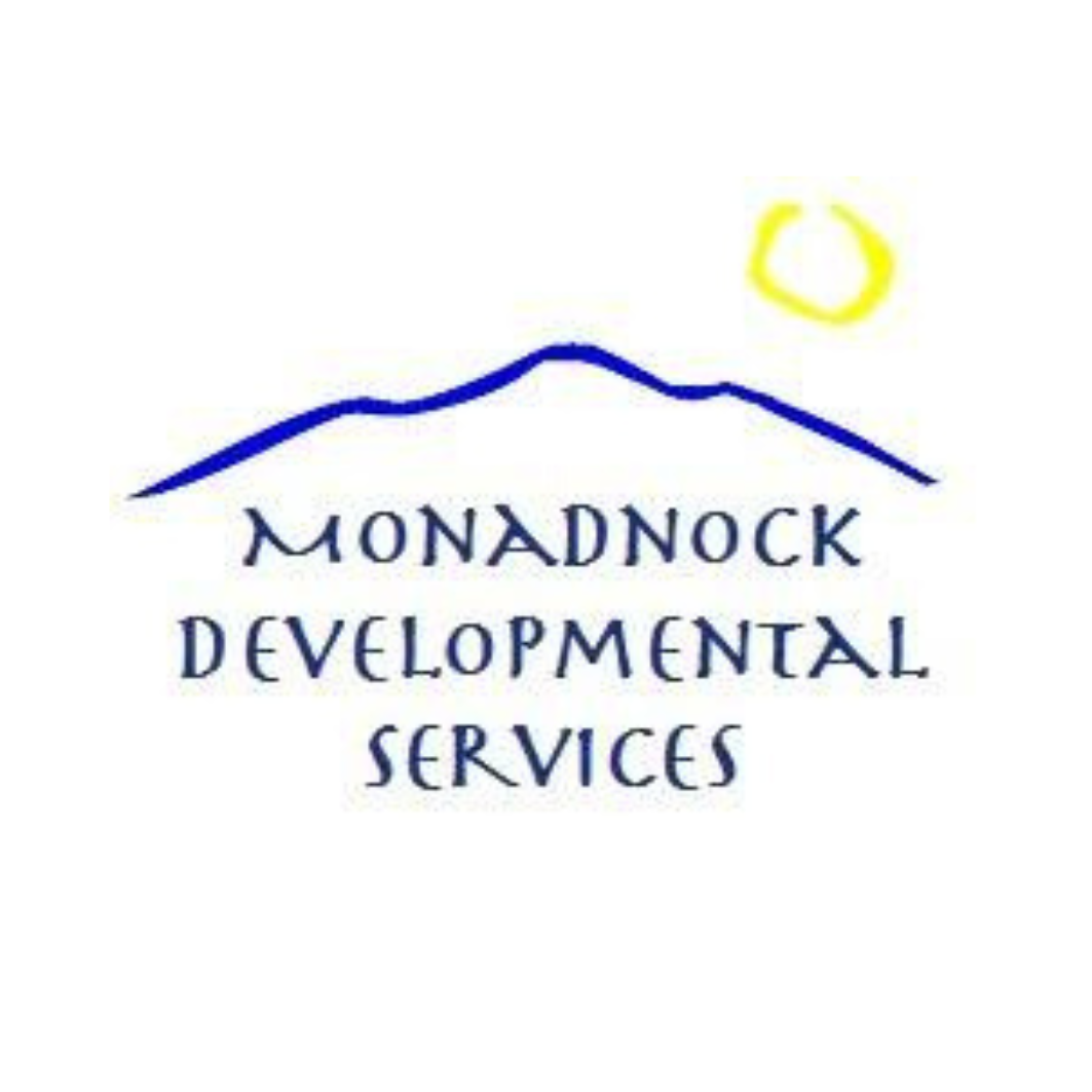 Logo for Monadnock Developmental Services featuring a blue mountain outline and a yellow sun.