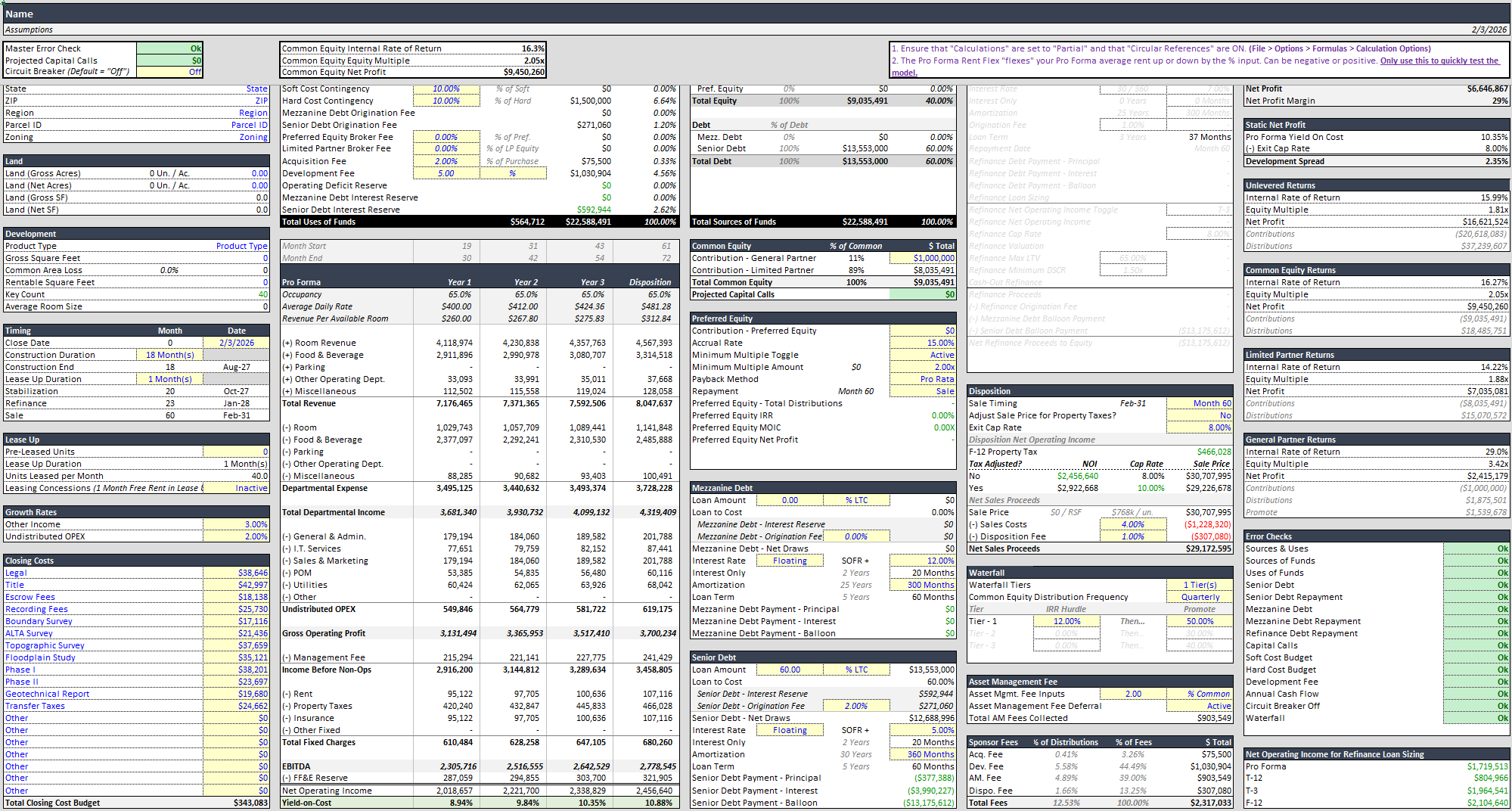 Hotel Development Assumptions
