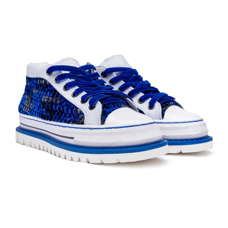 Blue Sapphire White Leather Sneaker