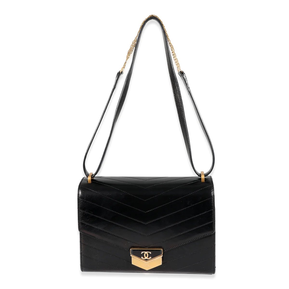Chanel Black Calfskin Chevron Medal Flap Bag — Edit38 NY