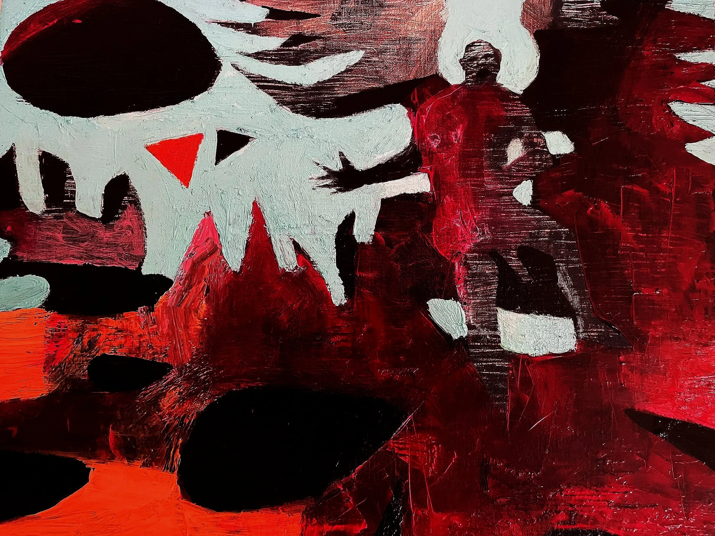 The arrival of Bloody Vovka at the bottom of hell, 46x55 cm, acrylic on canvas, 2025
