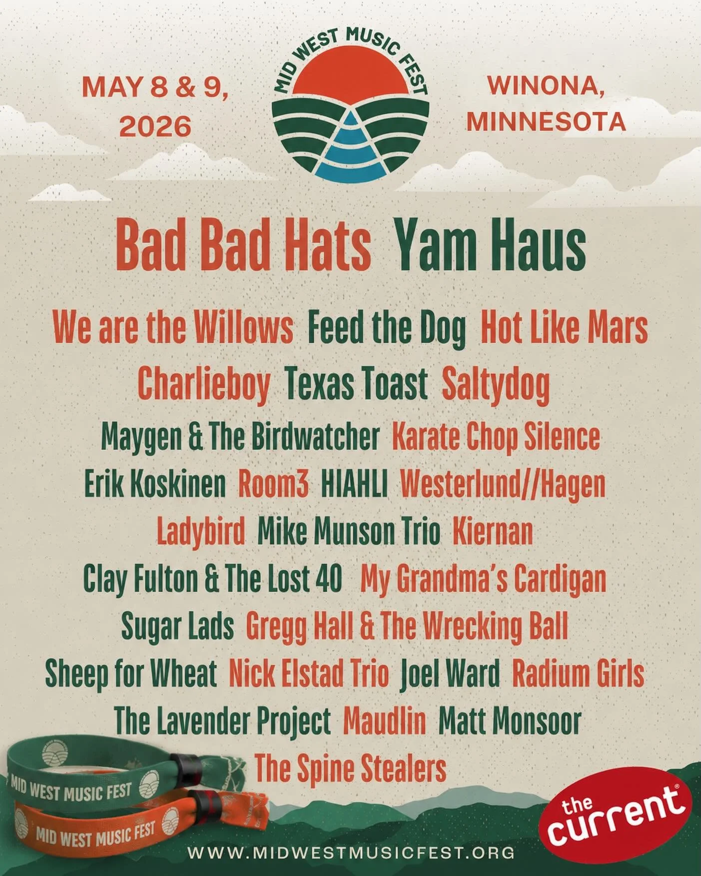‼️MIDWEST MUSIC FEST WRISTBAND GIVEAWAY‼️

TAG TWO FRIENDS FOR A CHANCE TO WIN!! We are giving away two tickets to this year&rsquo;s Mid West Music Fest! Tomorrow- May 8th &amp; 9th in Winona MN. ⭐️🌷

We are so excited to be sponsoring this year&rsq