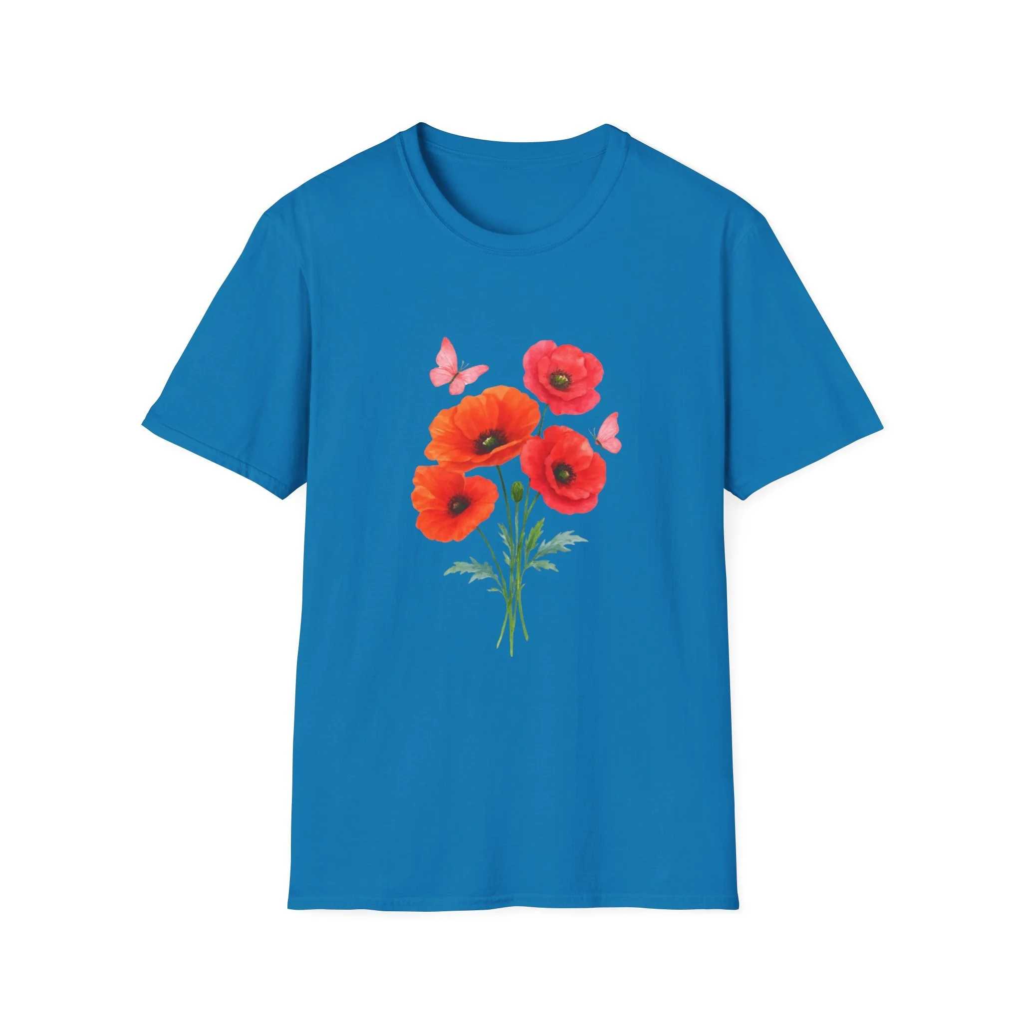 Poppy Bouquet T-Shirt — Watercolor Red Poppies & Butterflies Floral Tee