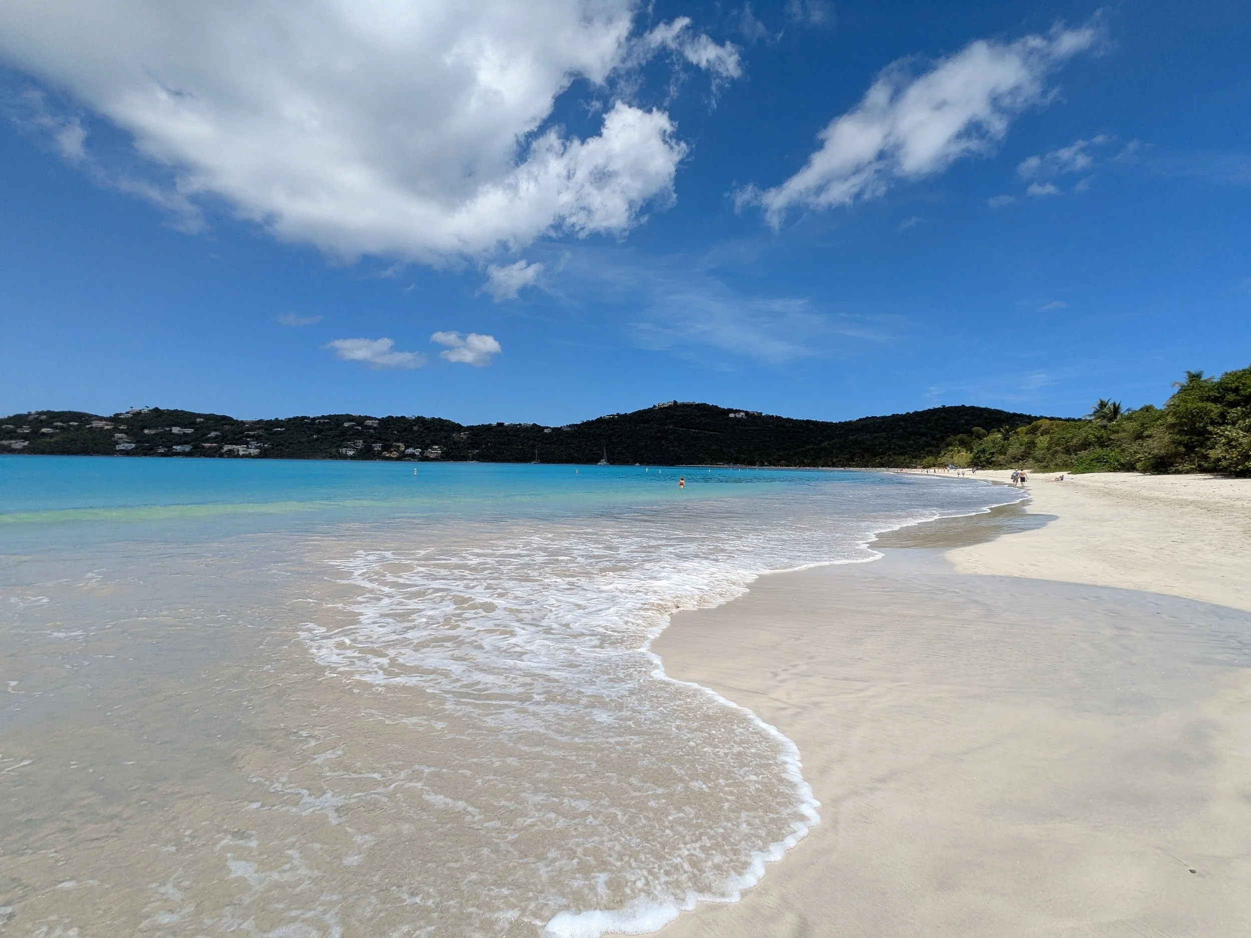 White Sand Beach, Magen's Beach, St Thomas, Blue Sky with White Whispy Clouds