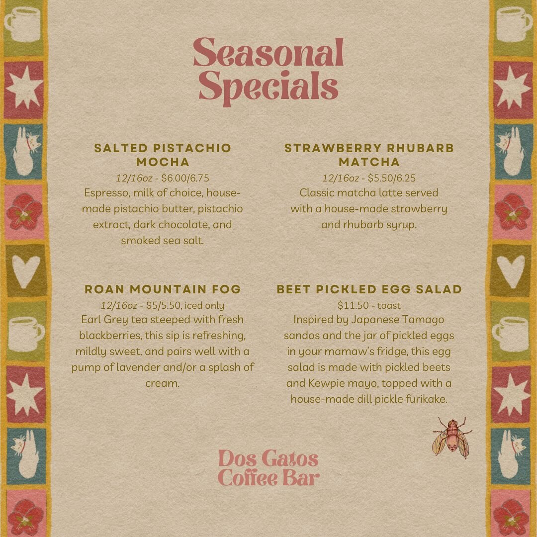 IT&rsquo;S TIME&hellip;Say hello to our new seasonal menu, available starting today 🌼🌸 We&rsquo;re super excited about this one and can&rsquo;t wait for y&rsquo;all to try these! #dosgatoscoffee