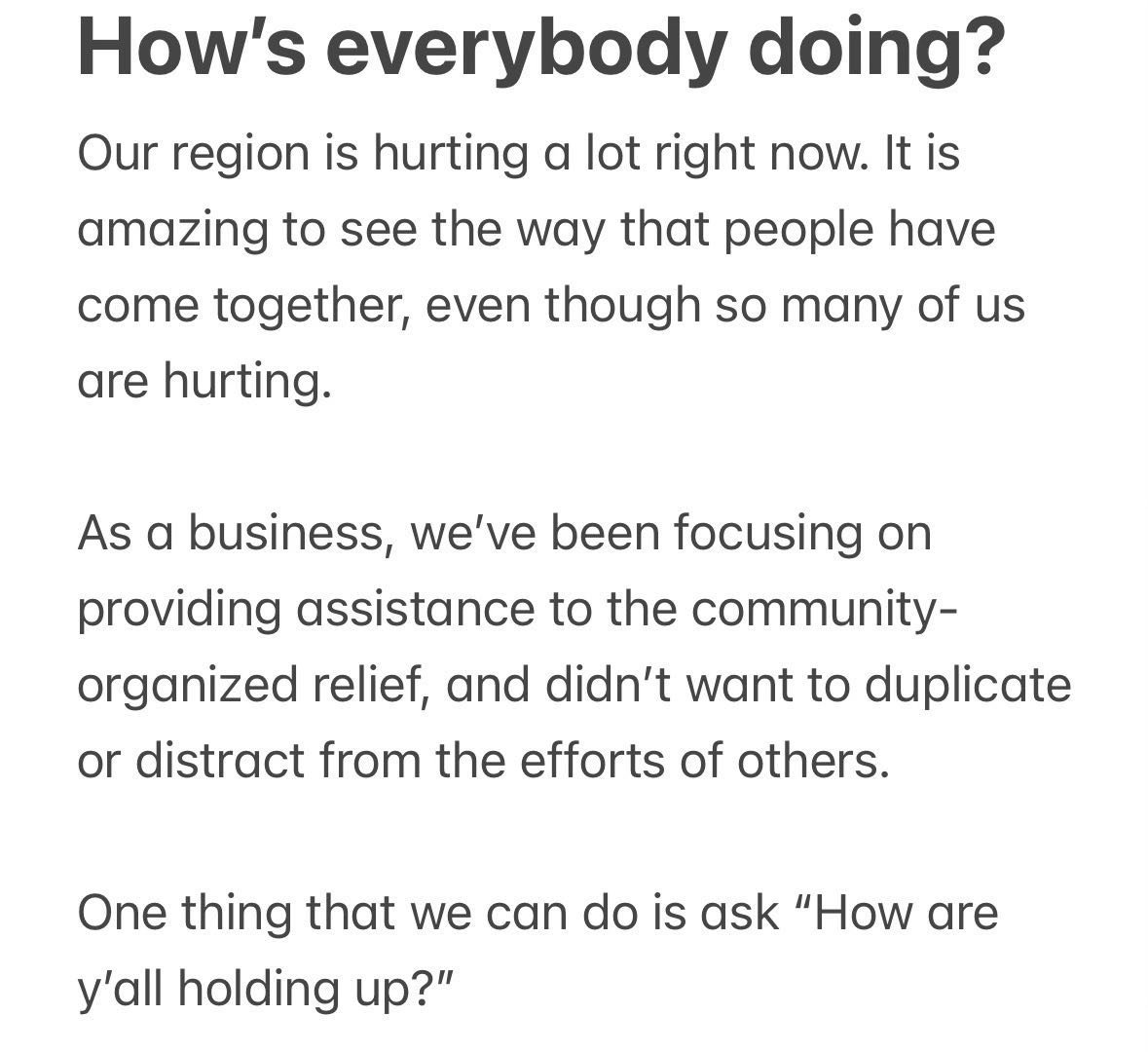 To all of our local friends: