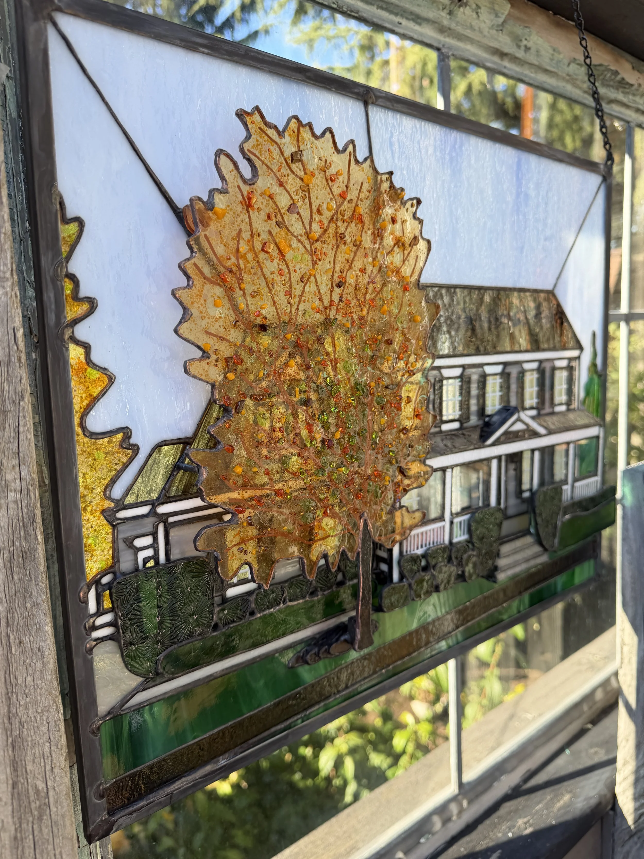 Stained Glass Home Portrait, Home Diorama, Stained Glass Sculpture, 3D Stained Glass Window