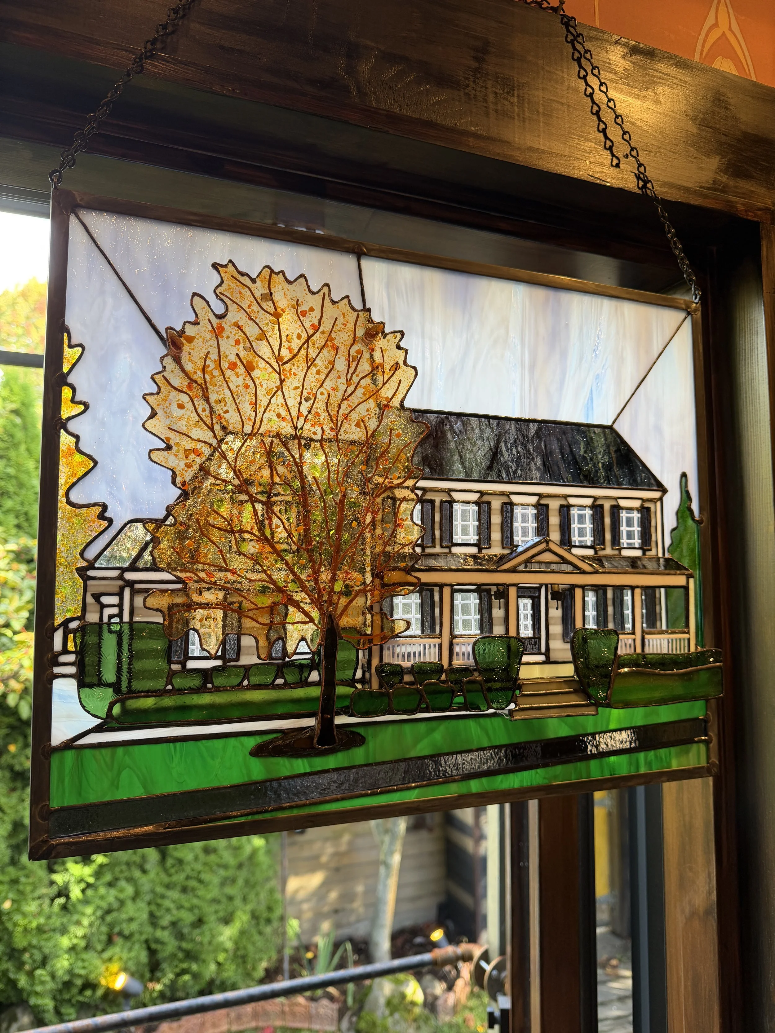 Stained Glass Home Portrait, Home Diorama, Stained Glass Sculpture, 3D Stained Glass Window
